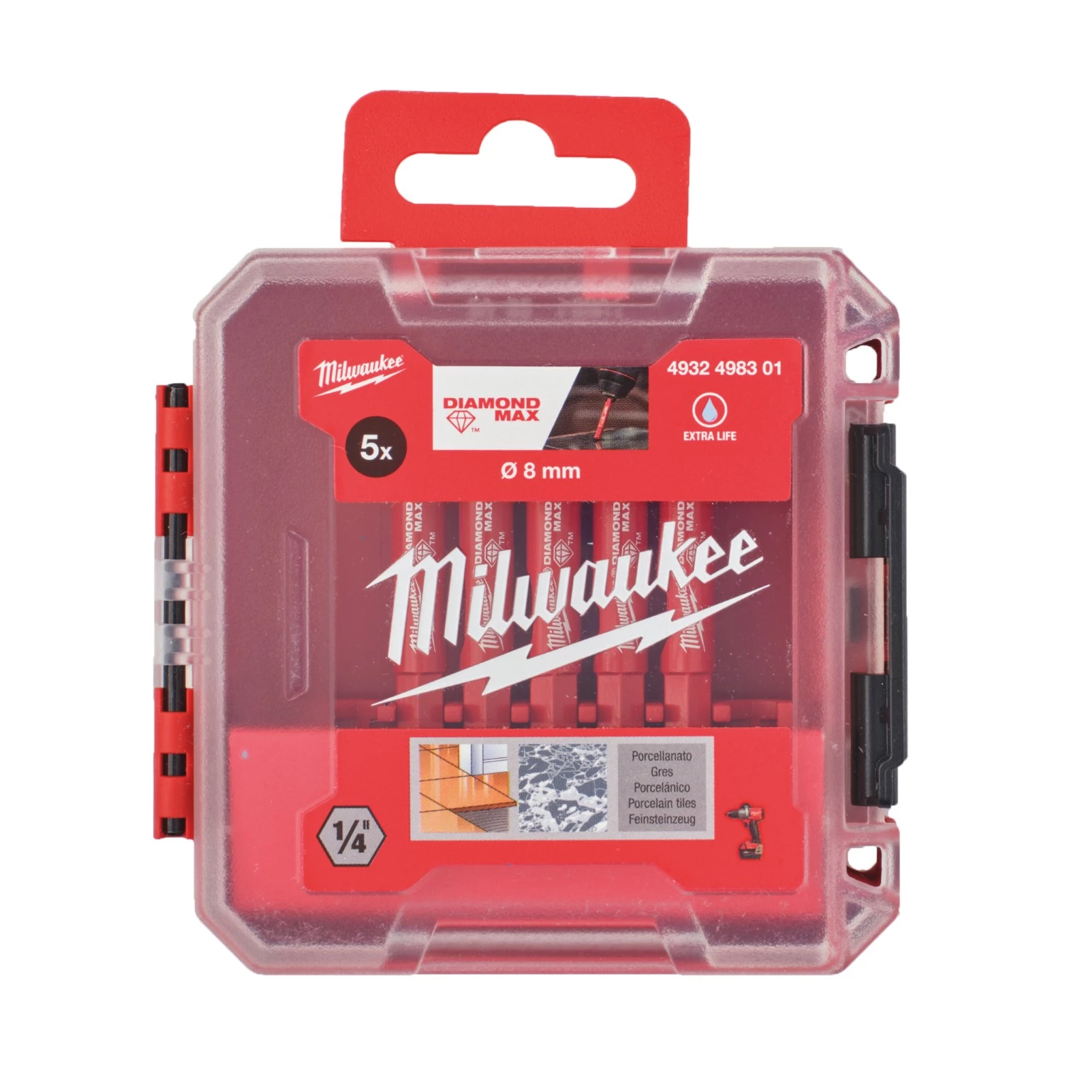 Milwaukee 4932498301 Jeu de 5 forets diamantés pour perçage à sec/humide - 1/4'' - 8 mm (5x) dans Packout-image