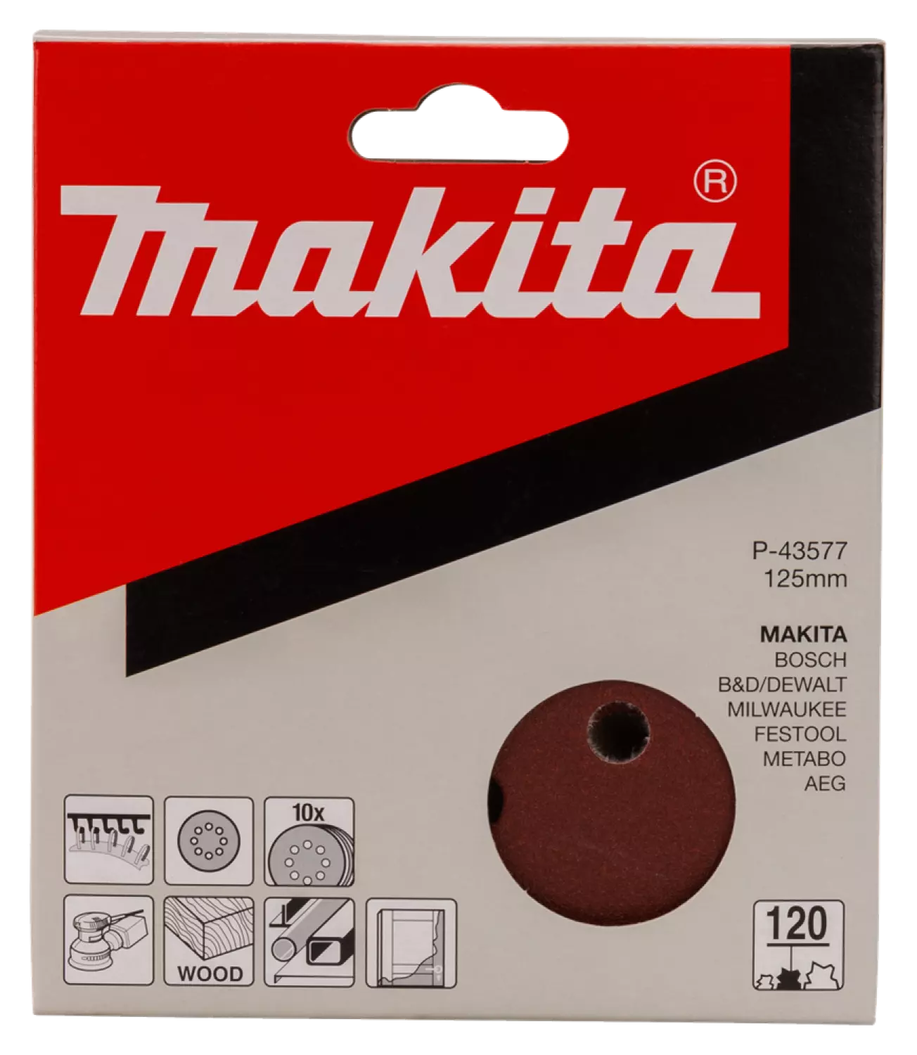 Makita P-43577 - Disque de ponçage Red - G120 - 125mm (10pcs)-image