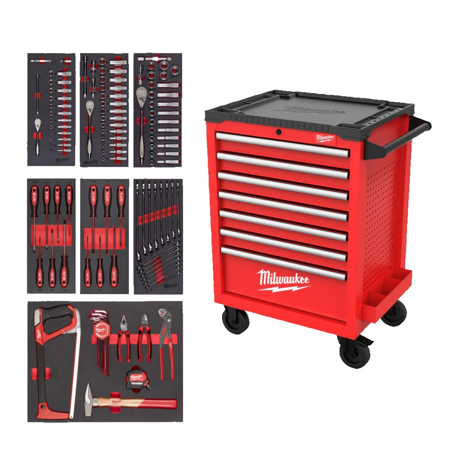 Milwaukee 4932499182 TOOLGUARD™ Chariot à outils en acier rempli - 196 pièces - 7 tiroirs - 27" / 69 cm-image