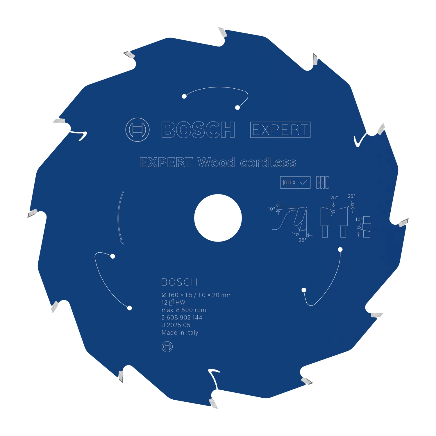 Bosch 2608902144 Lame de scie circulaire sans fil EXPERT pour bois - 160 x 20 x 12D-image