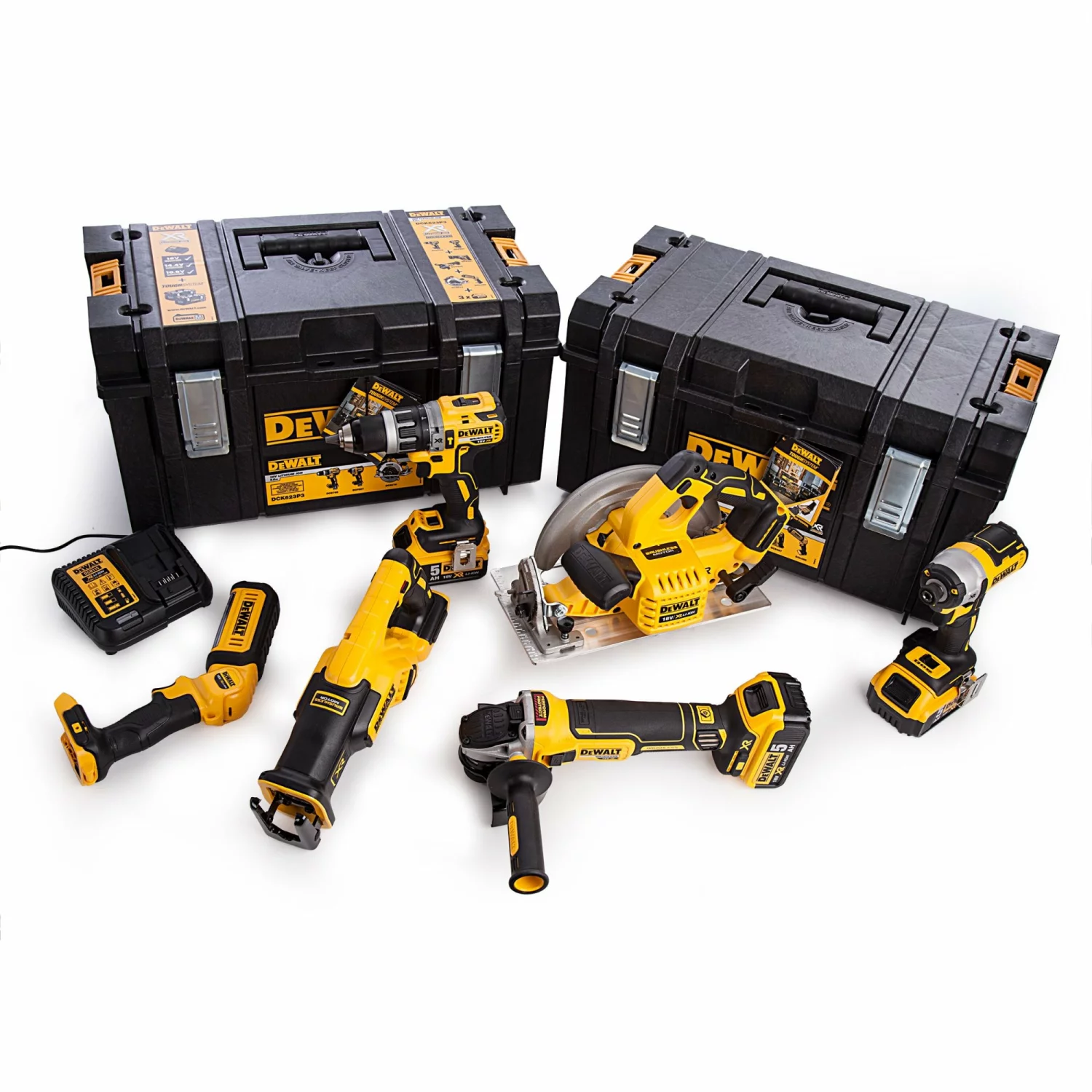 DeWALT DCK623P3 18V Li-ion XR accu 6-delige combiset (3x 5.0Ah) in 2 TOUGHSYSTEM koffers - koolborstelloos-image