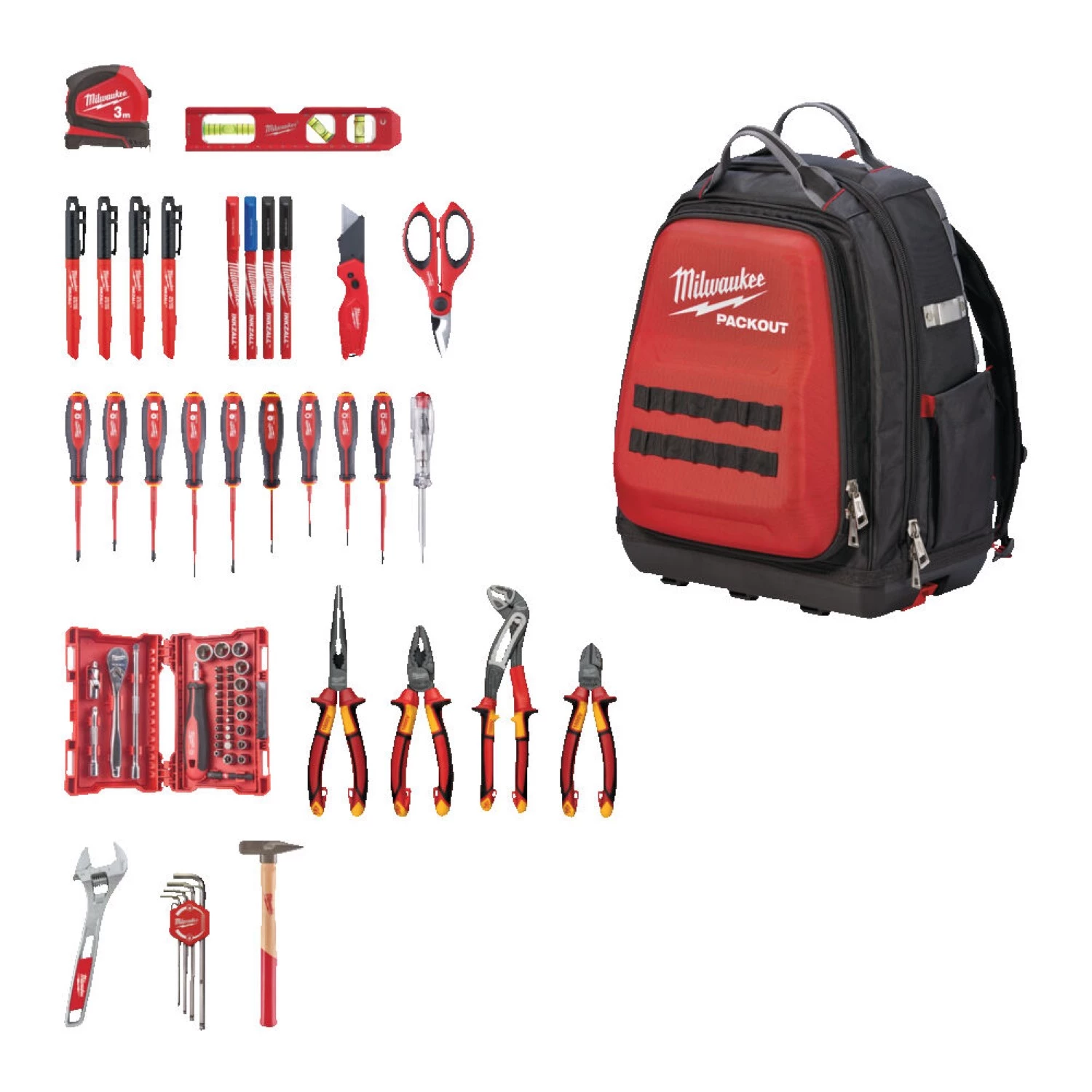 Milwaukee 4932498407 PACKOUT™ Gereedschapset in rugzak - 76-delig - voor elektriciens-image