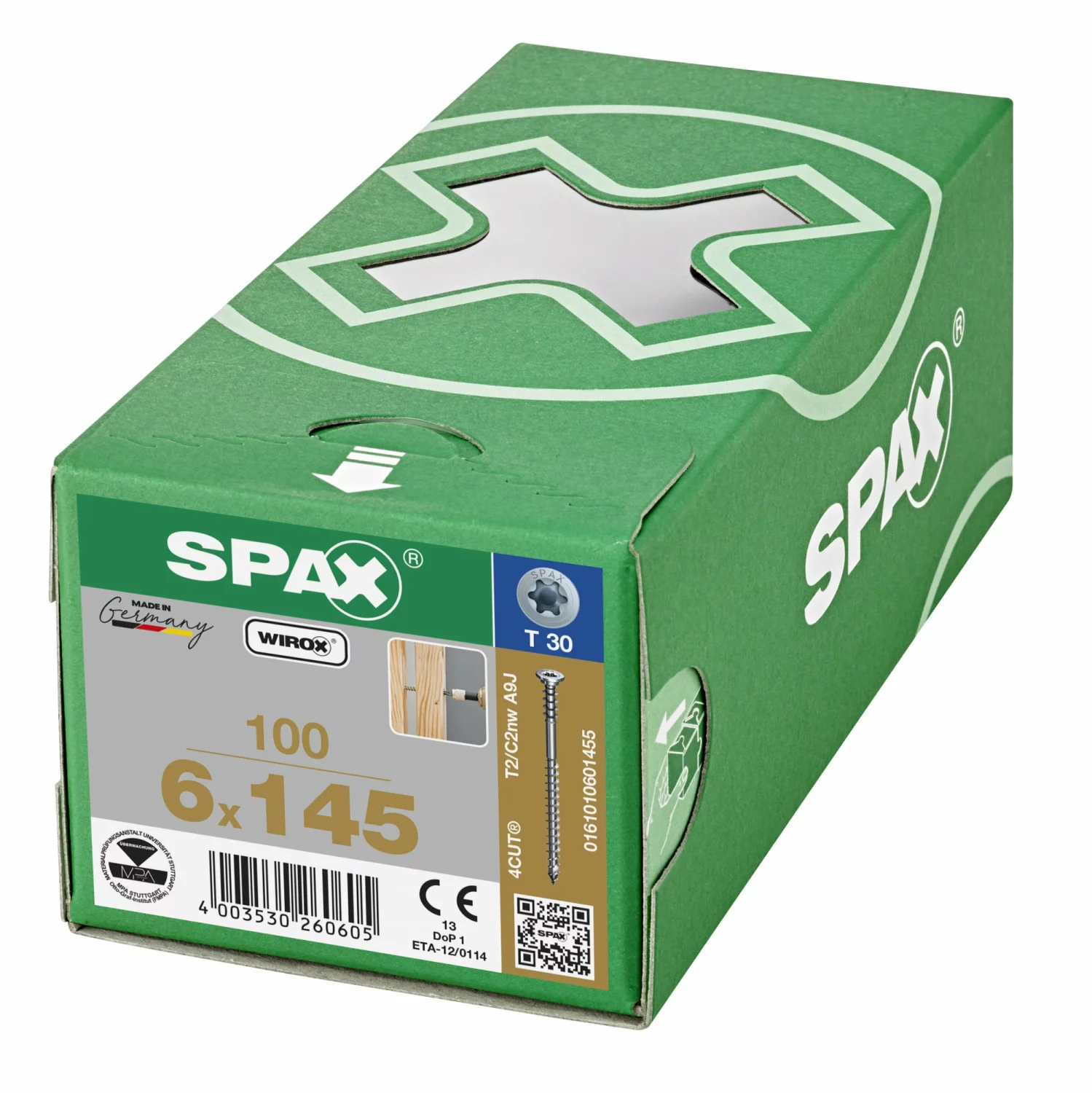 SPAX 161010601455 Stelschroef, Platkop, 6 x 145, Deeldraad, T-STAR plus T30 - WIROX - 100 stuks-image