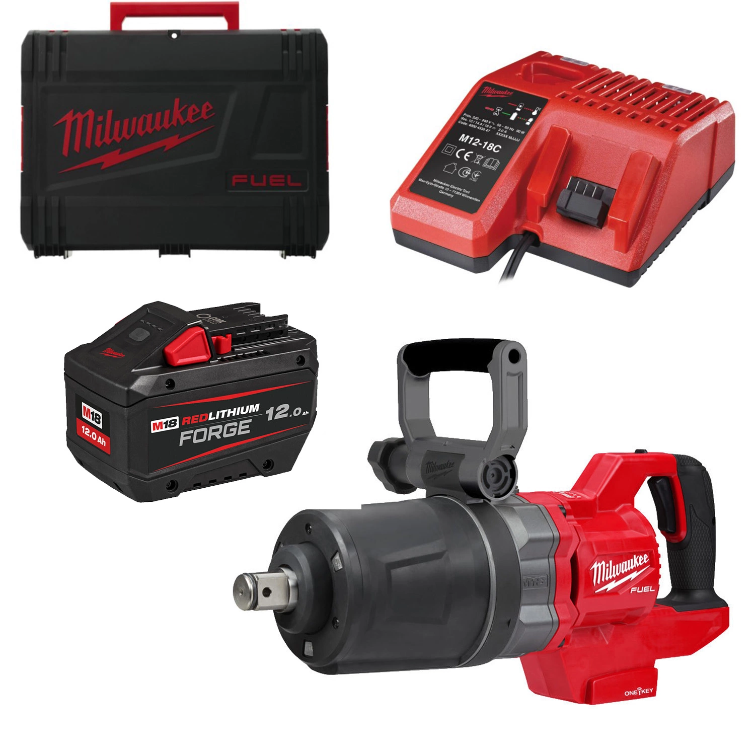 Milwaukee M18 ONEFHIWF1DS-121C 18 V Li-ion batterie à clé à chocs avec anneau de friction (1x batterie 12,0 Ah) dans un coffret - 1'' - 2711 Nm-image