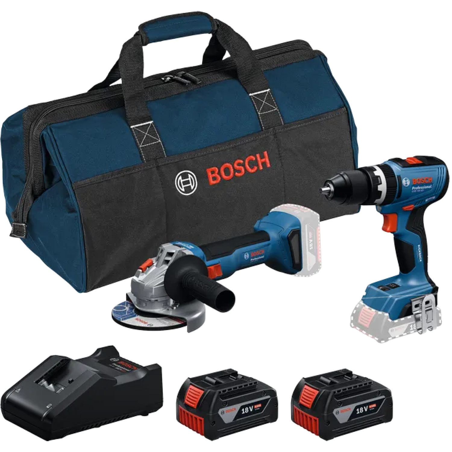 Bosch 18V accu klopboormachine (GSB 18V-65) & accu haakse slijper (GWS 18V-8) combiset (2x 4.0Ah + lader)-image