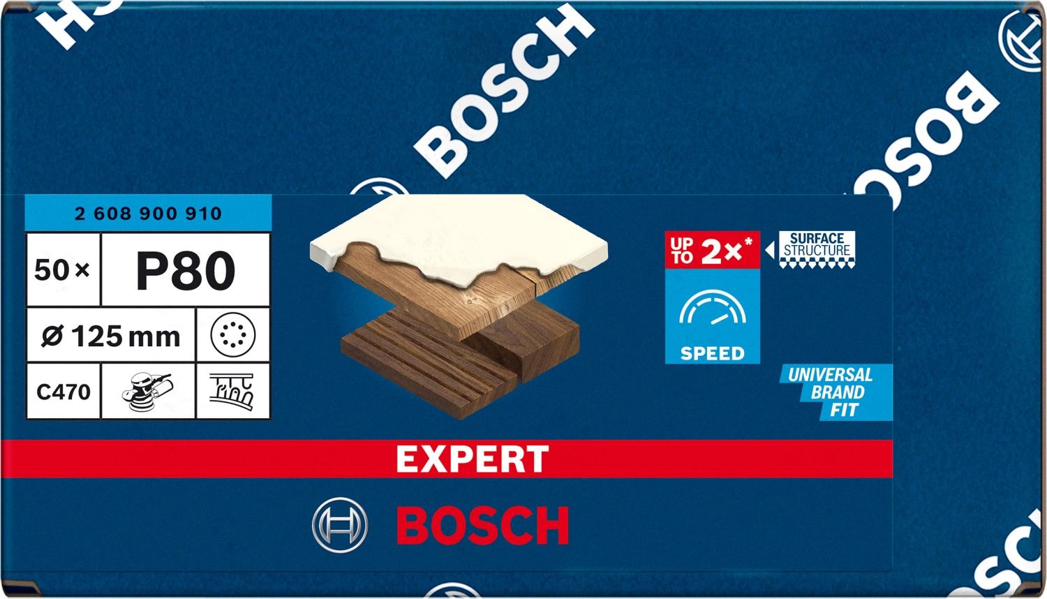 Bosch EXPERT 2608900910 - EXPERT Abrasif C470 Best for Wood and Paint, diamètre 125 mm, grain 80, 8 trous, 50x-image