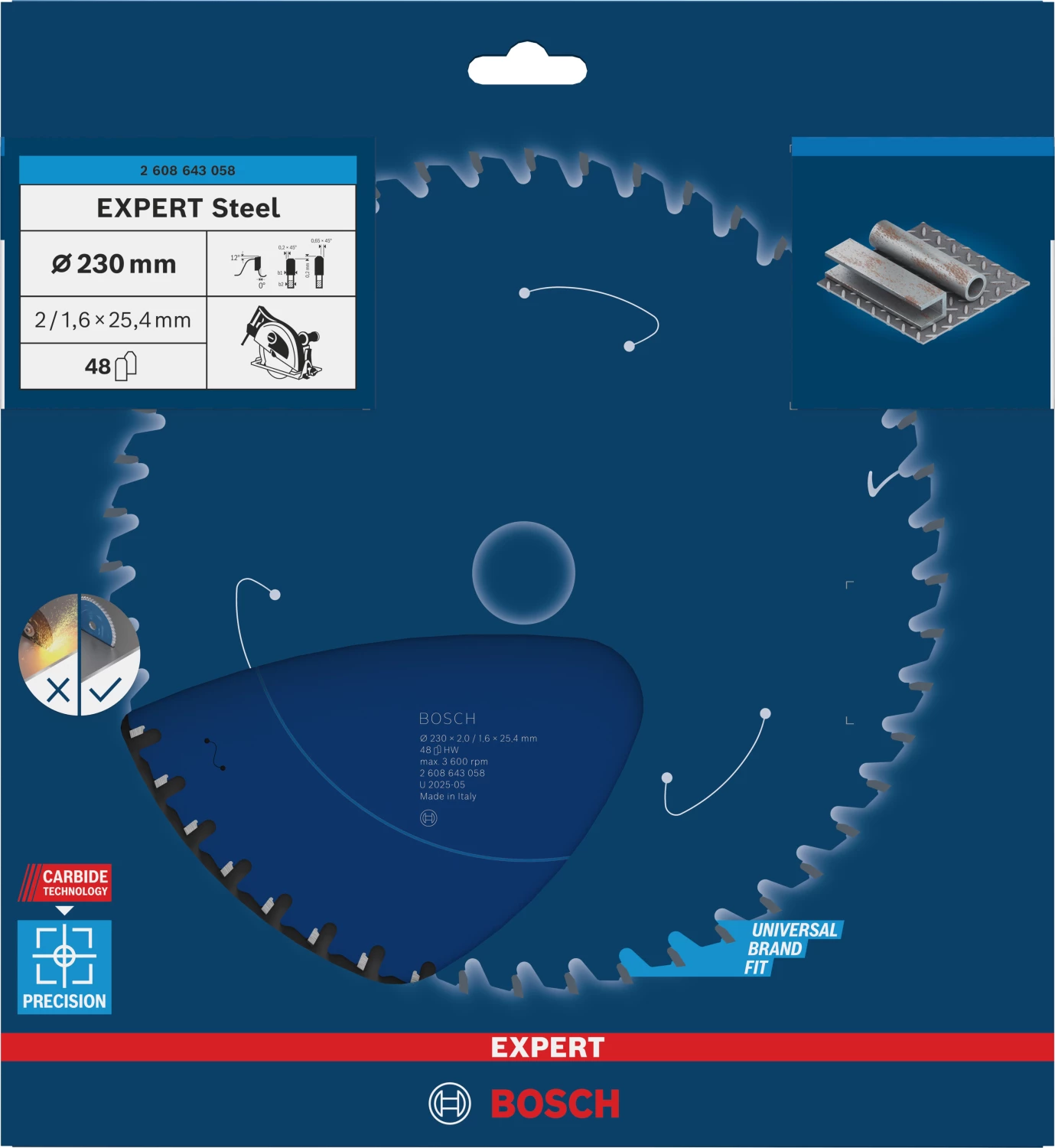 Bosch 2608643058 Cirkelzaagblad - 230 x 25,4 x 48T - Metaal - Carbide-image