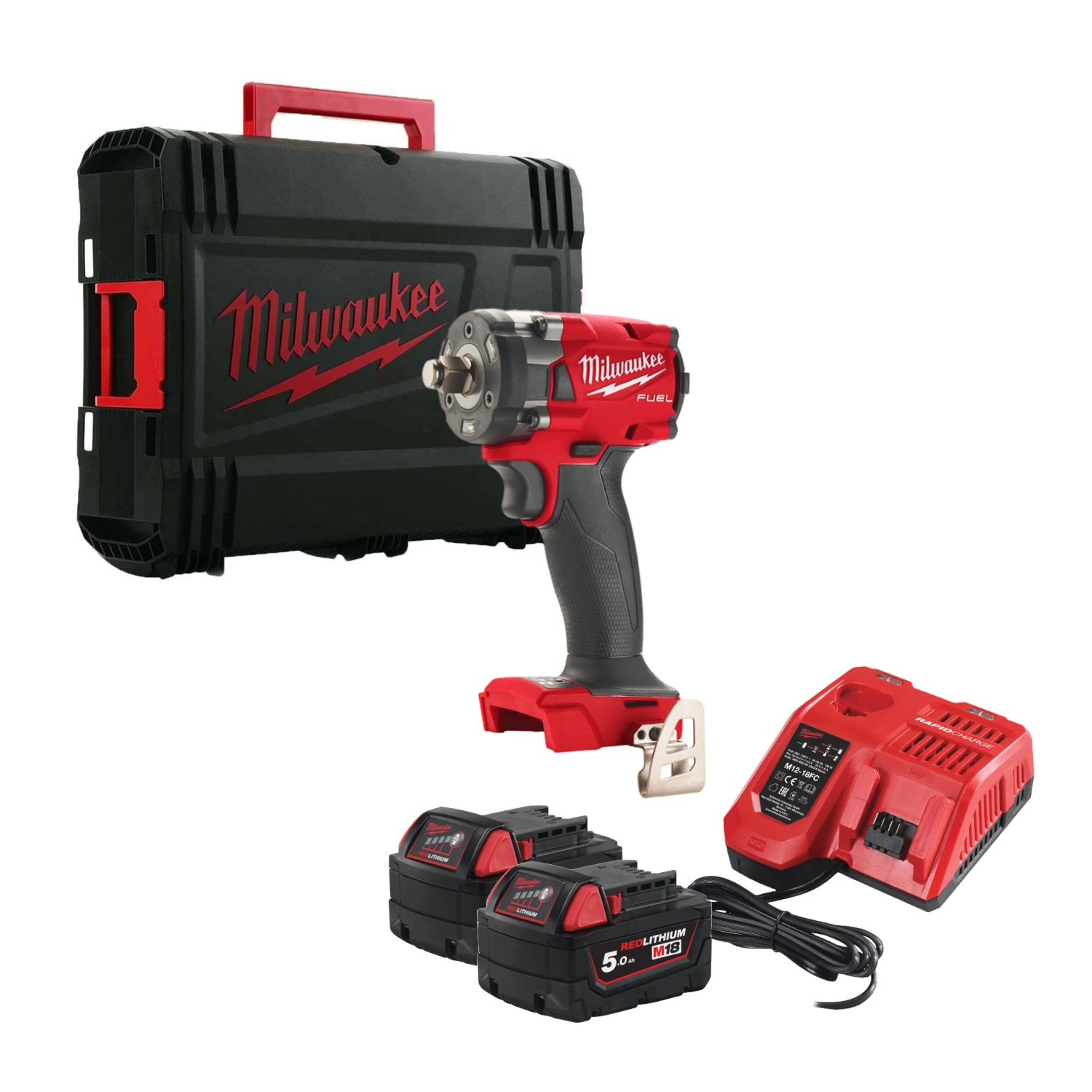 Milwaukee M18 FIW2F12-502X Boulonneuse à choc sans-fil - 18V Li-ion - 2 batterie 5,0 Ah - HD Box - 339 Nm - 1/2''-image