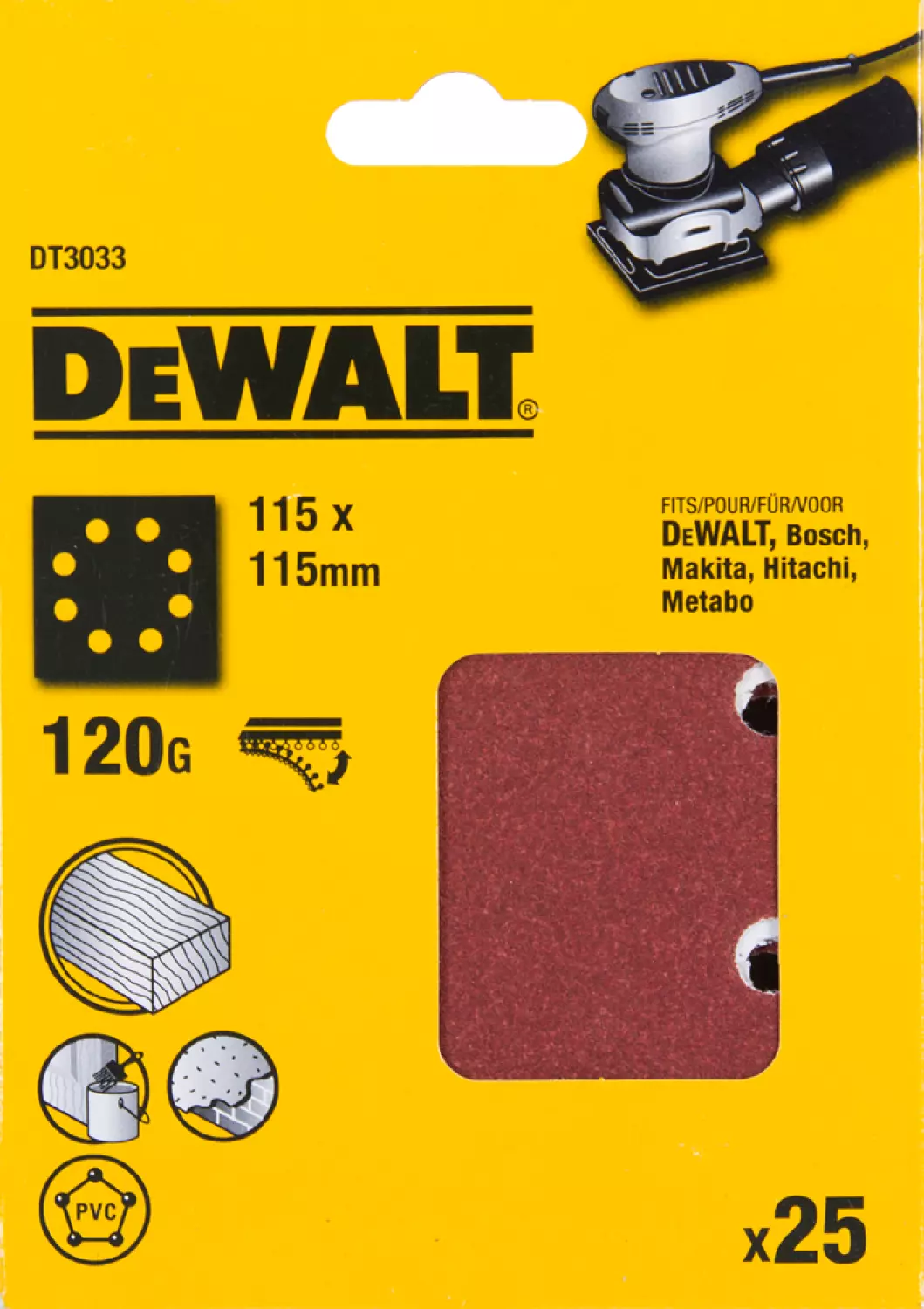 DeWALT DT3033 Feuilles abrasives - G120 - 115x115mm (25pce.)-image