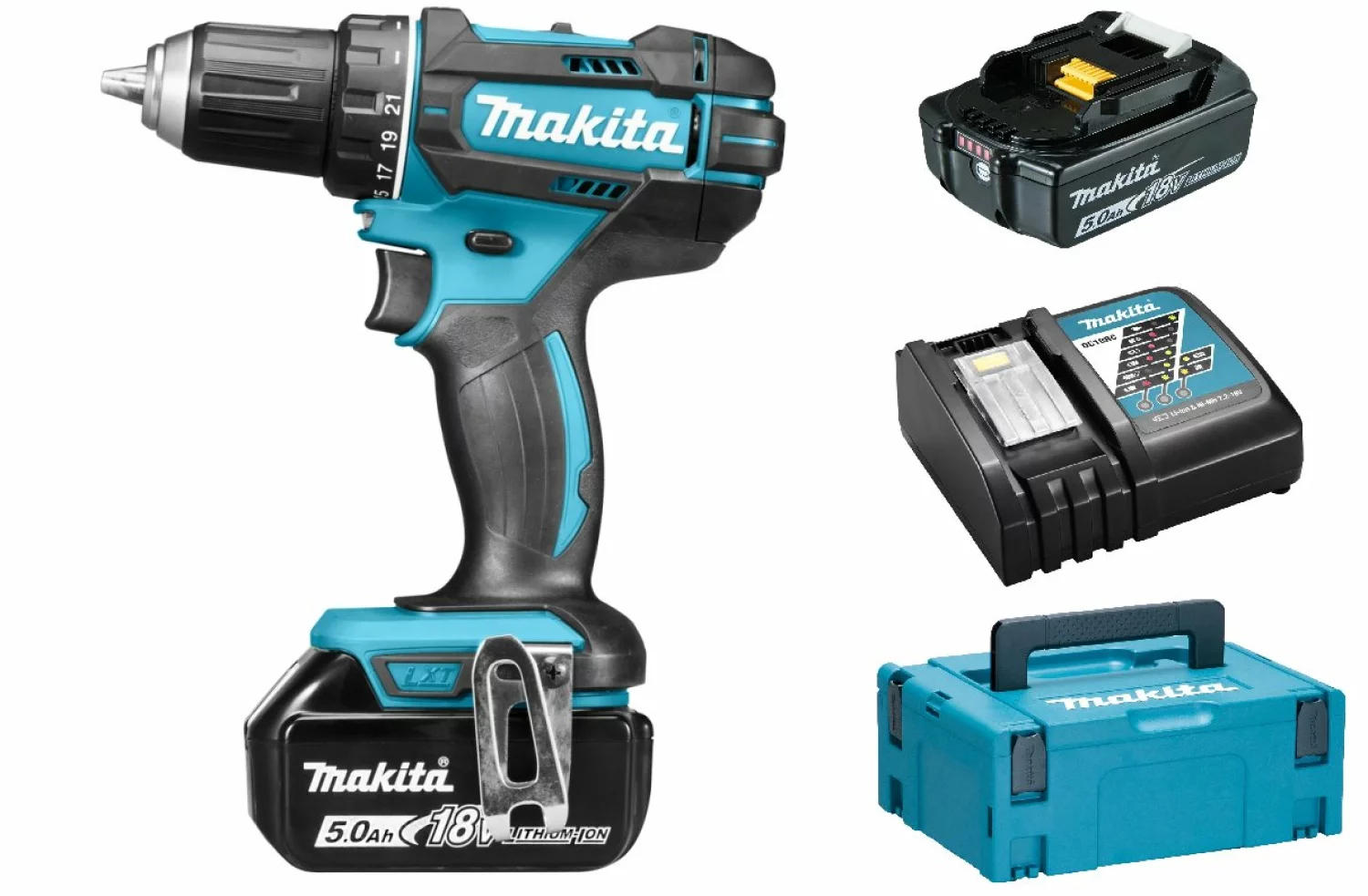 Perceuse visseuse sans-fil Makita DDF482RTJ - 18V Li-ion - 2 batteries 5,0 ah - MAKPAC - 62 Nm-image