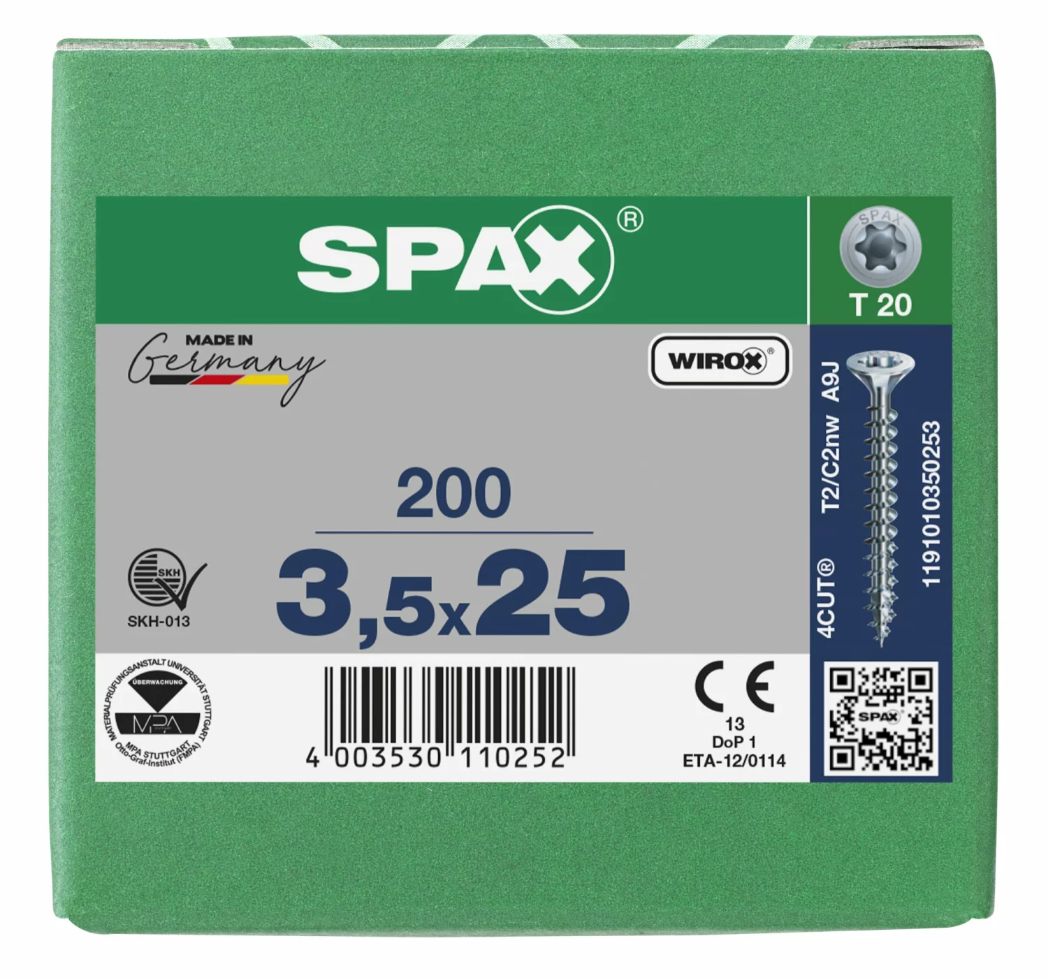 SPAX 1191010350253 Universele schroef, Verzonken kop, 3.5 x 25, Voldraad, T-STAR plus T20 - WIROX - 200 stuks-image