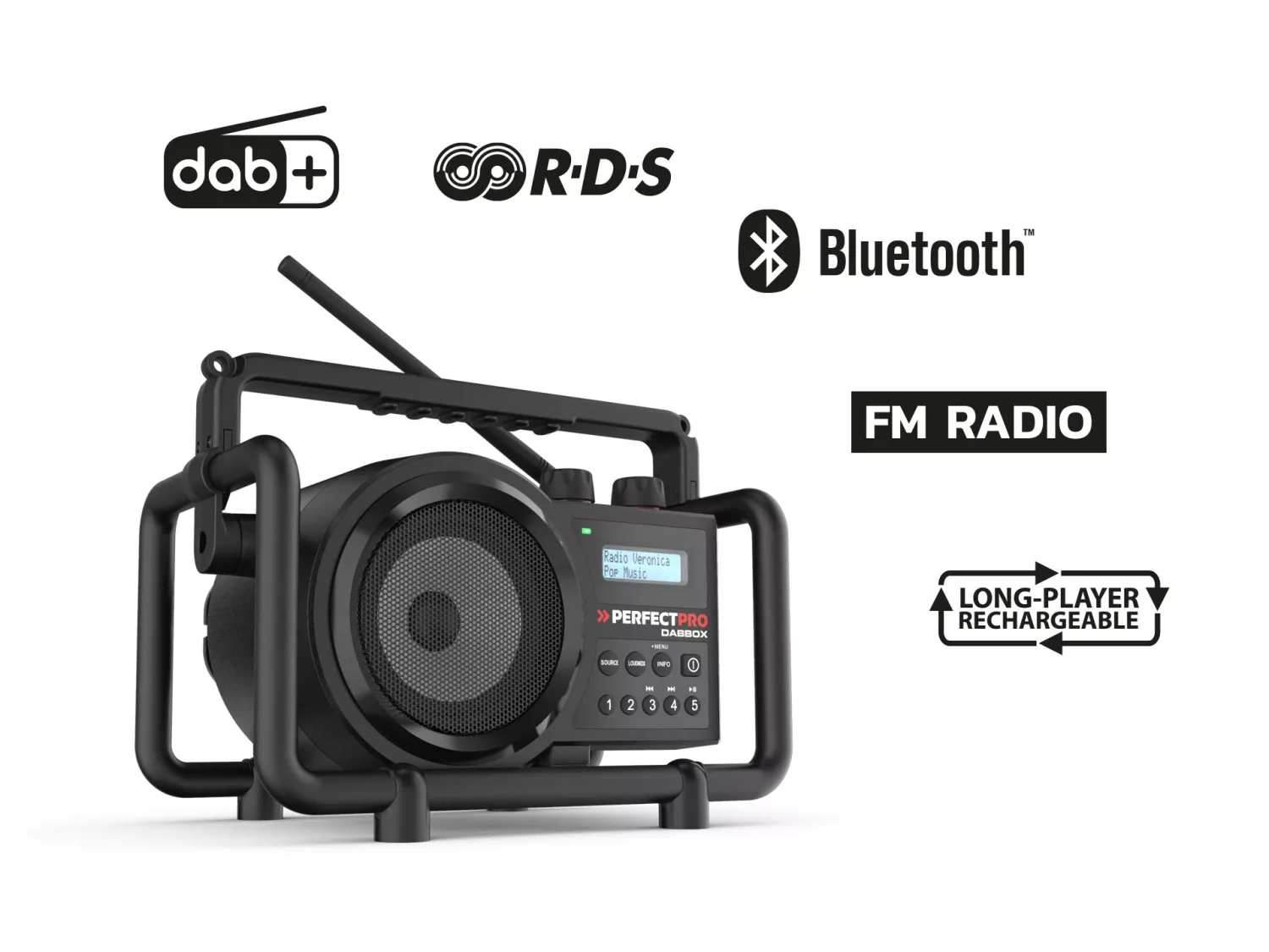 PerfectPro DBX3 DABBOX Bouwradio FM RDS - DAB+ - bluetooth - AUX-in - werkt op netstroom en batterijen-image