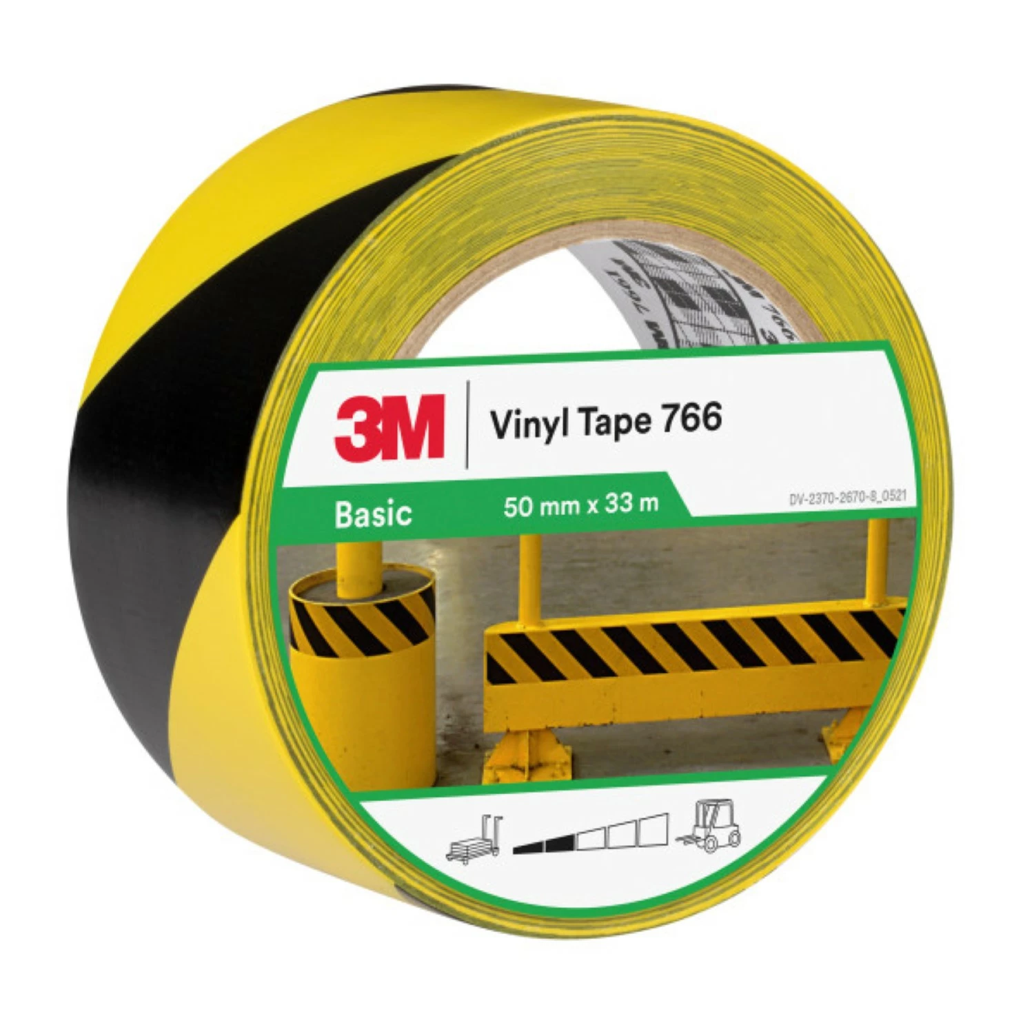 3M 766 Ruban de marquage d'avertissement jaune/noir - 50 mm x 33 m-image