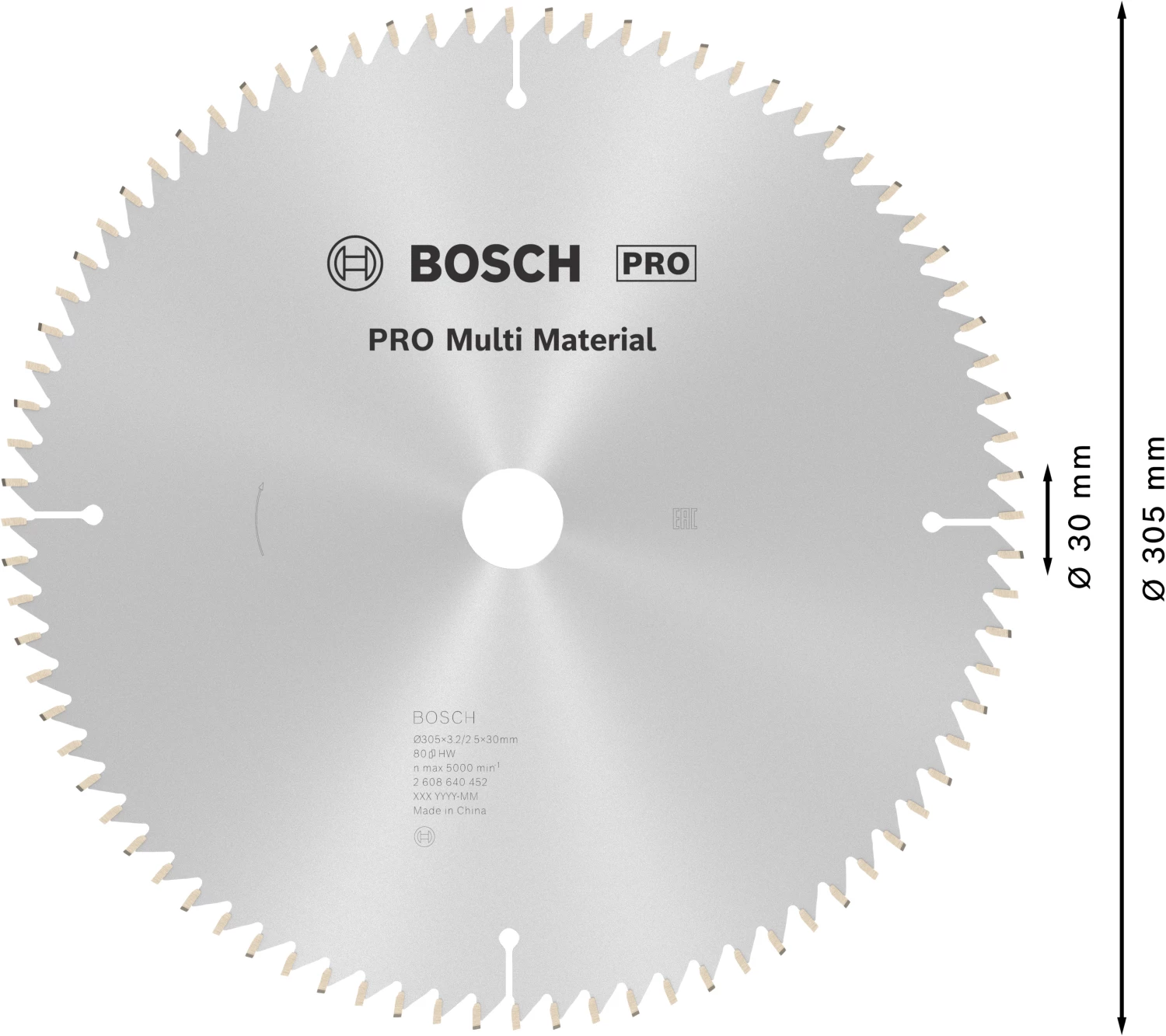 Bosch 2608640452 - Lame de Scie Circulaire Multi Material, 305 x 30 x 3,2 mm, 80D-image