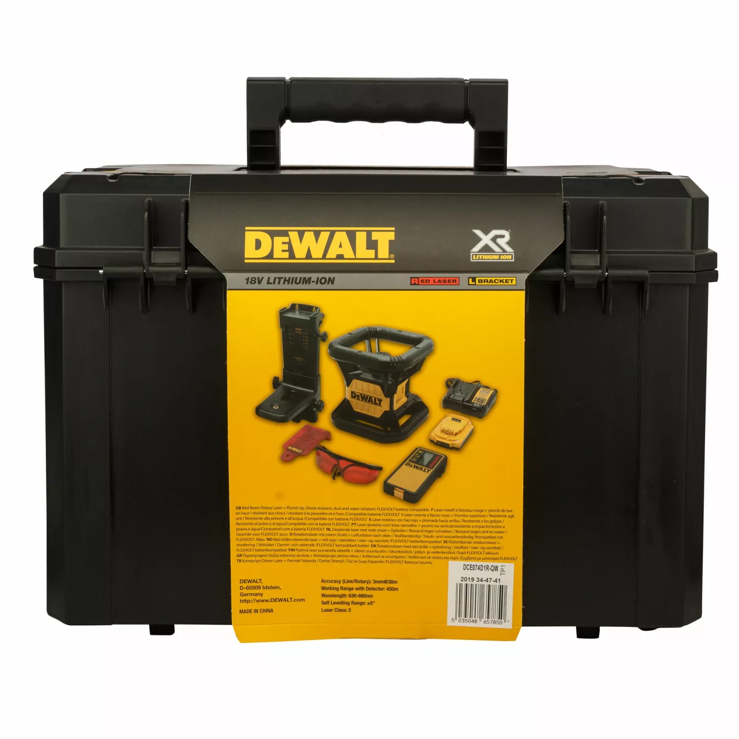 DeWALT DCE074D1R 18V Ensemble laser rotatif incl. récepteur dans une mallette - Rouge - 45m - IP54-image