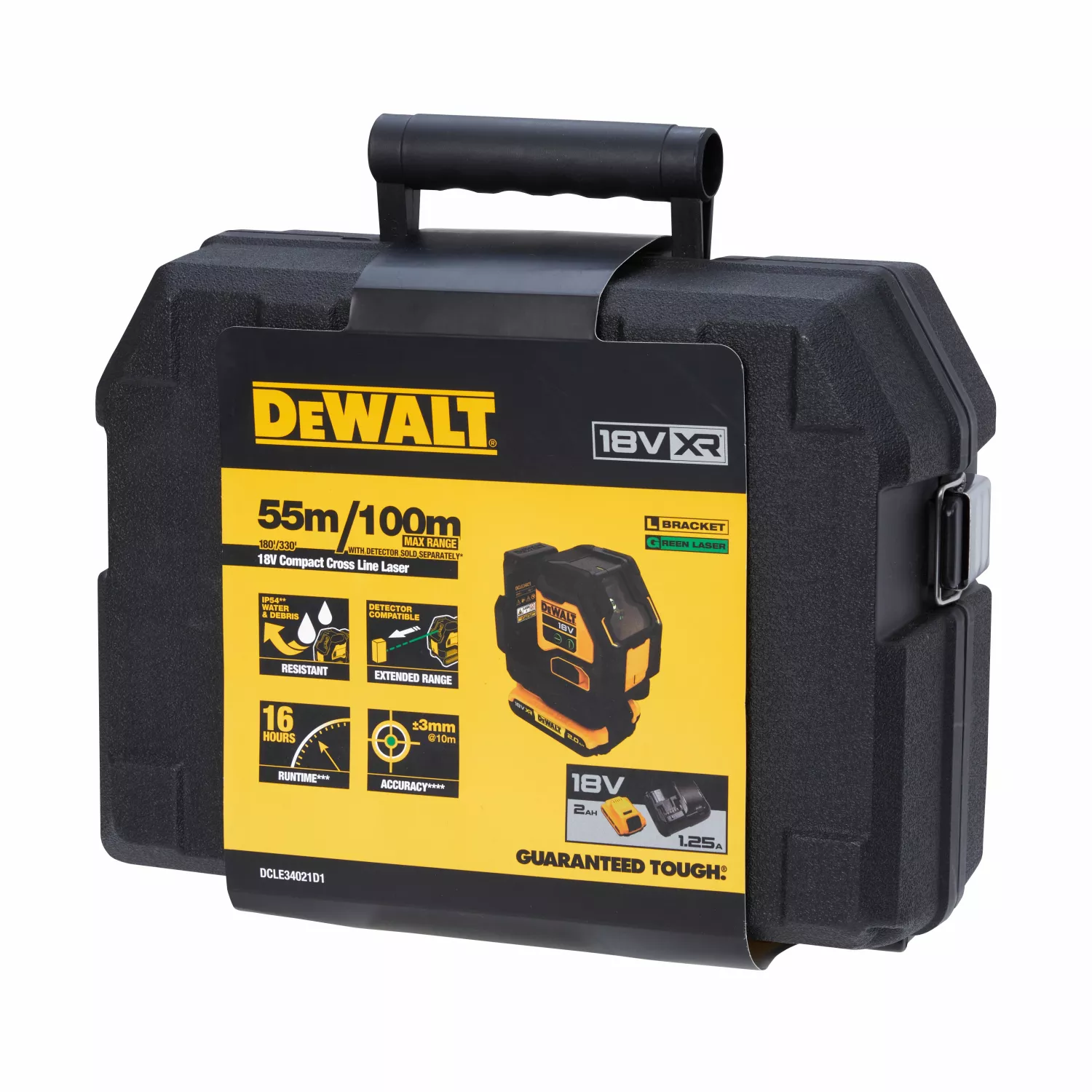 DeWALT DCLE34021D1 Laser à croix 18 V dans un coffret - Vert - 2 x 55 m - 2 lignes - IP54-image