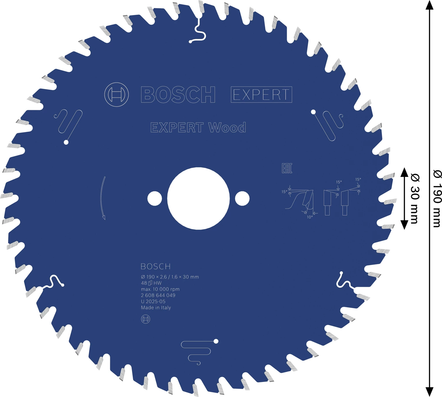 Bosch 2608644049 Expert Cirkelzaagblad - 190 x 30 x 48T - Hout - Carbide-image