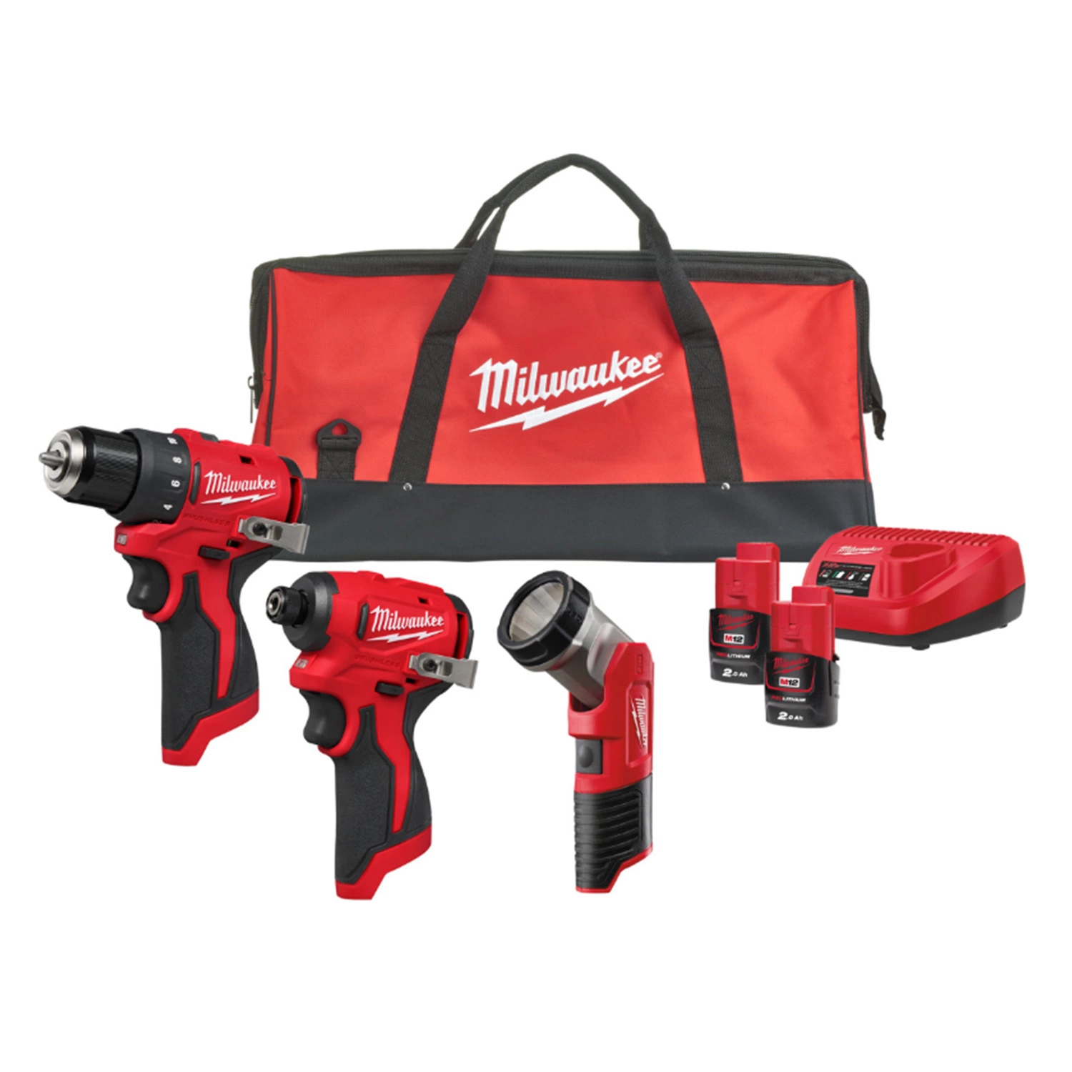 Milwaukee M12 BLPP3A-202B Batterie Li-ion 12 V, kit combiné 3 pièces (2 batteries 2,0 Ah) dans un sac-image