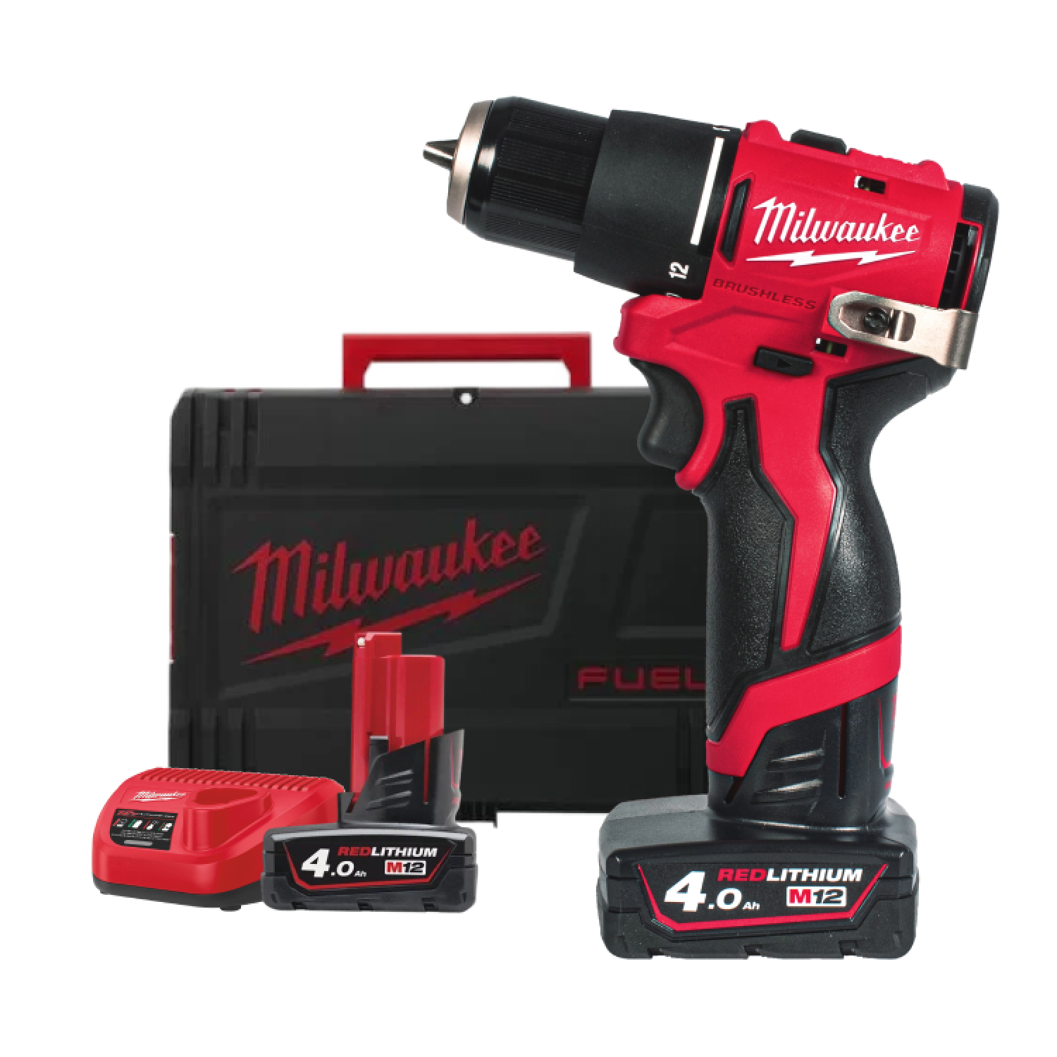 Milwaukee M12 BLPDRC-402C 12V Li-ion perceuse à percussion/visseuse avec batteries (2x 4.0Ah batterie) dans une mallette-image