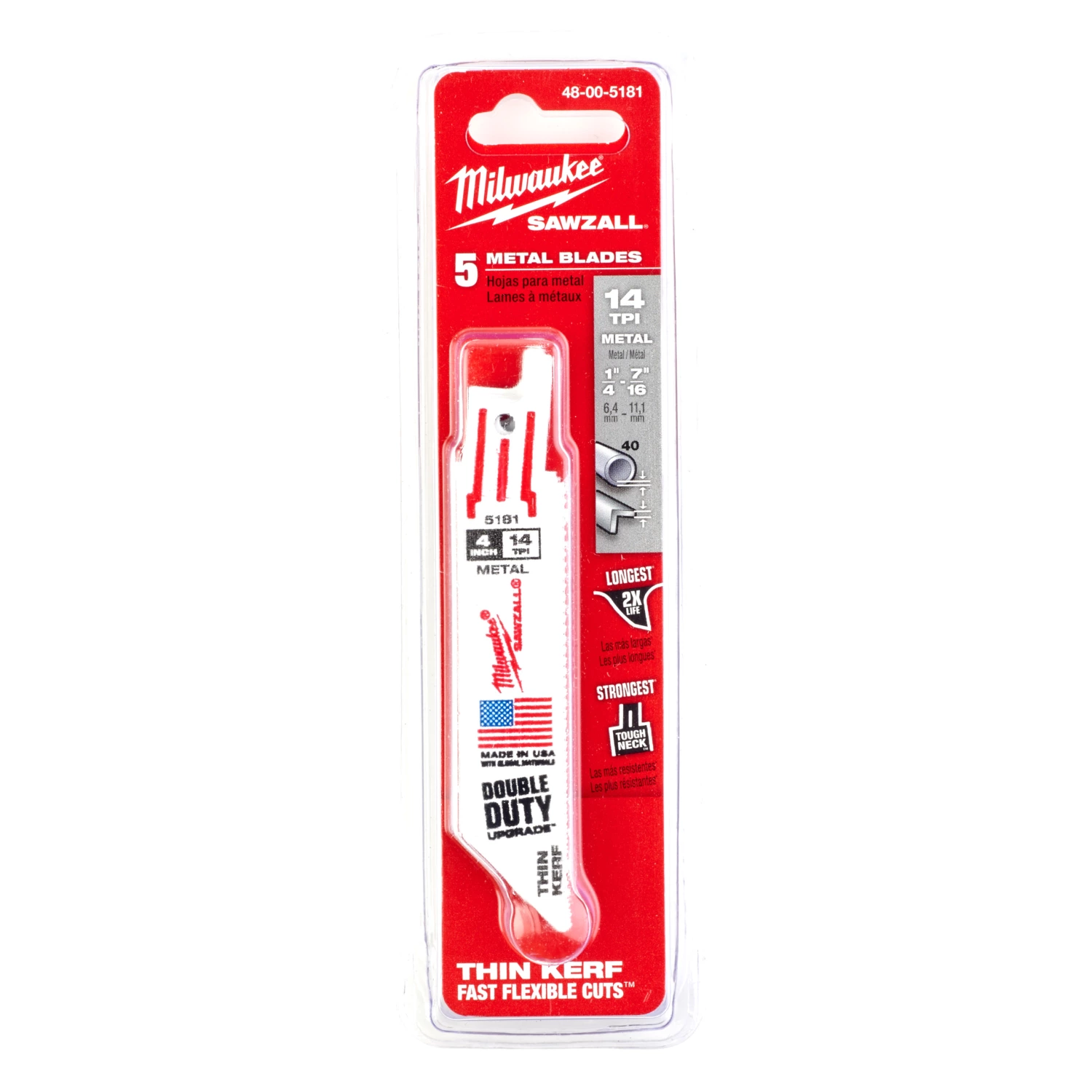 Milwaukee 48475181 Lame de scie alternative Sawzall Thin Kerf - 100 x 14TPI - métal - 5 pcs.-image