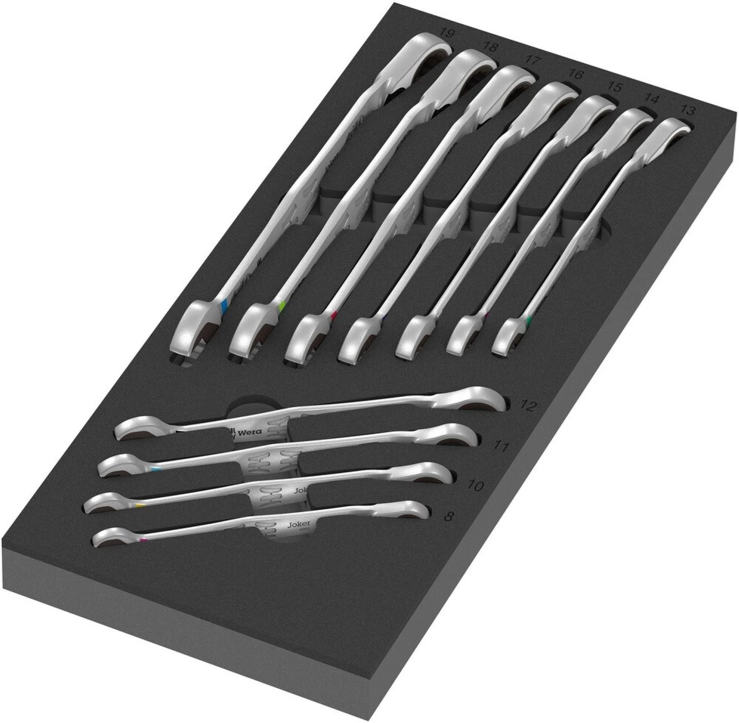 Wera 05150123001 11 pièces 9733 6001 Joker Switch Set 1 Jeu de clés à cliquet à douille et à anneau dans un insert en mousse - 8-19 mm-image