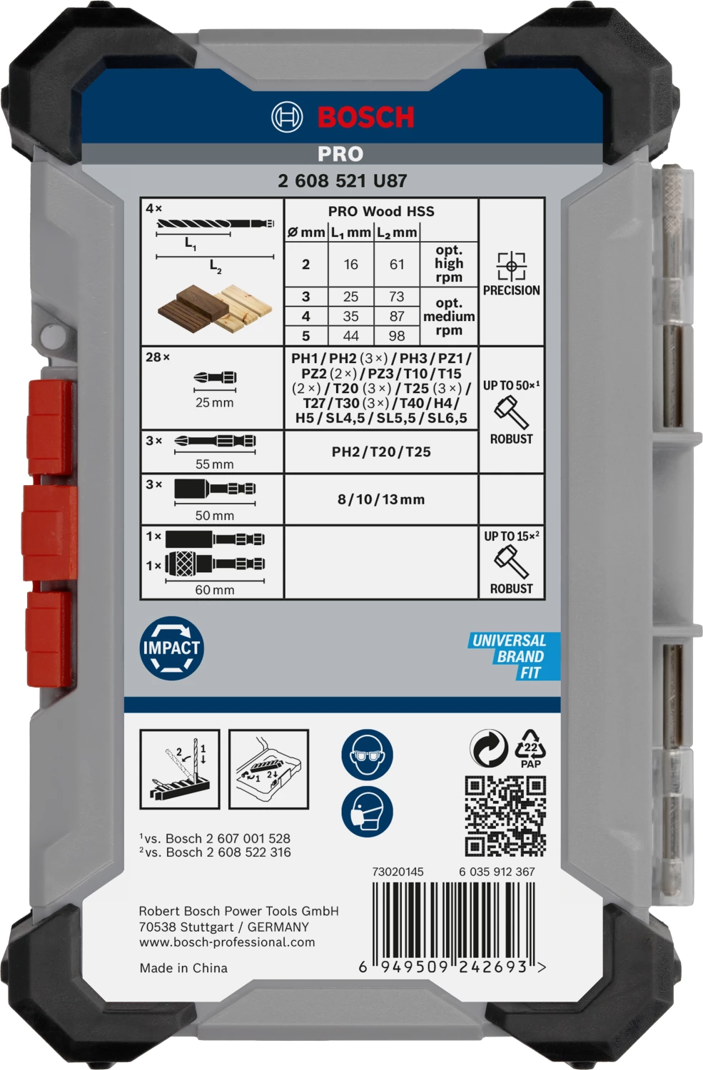 Bosch 2608521U87 Jeu assorti de 40 embouts de vissage à chocs PRO et de forets à bois-image
