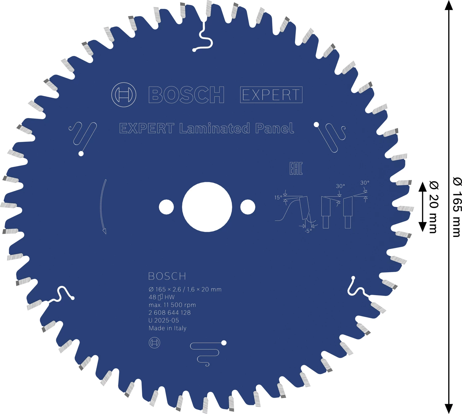 Bosch 2608644128 Expert Cirkelzaagblad - 165 x 20 x 48T - Gemelamineerde Plaat - Carbide-image