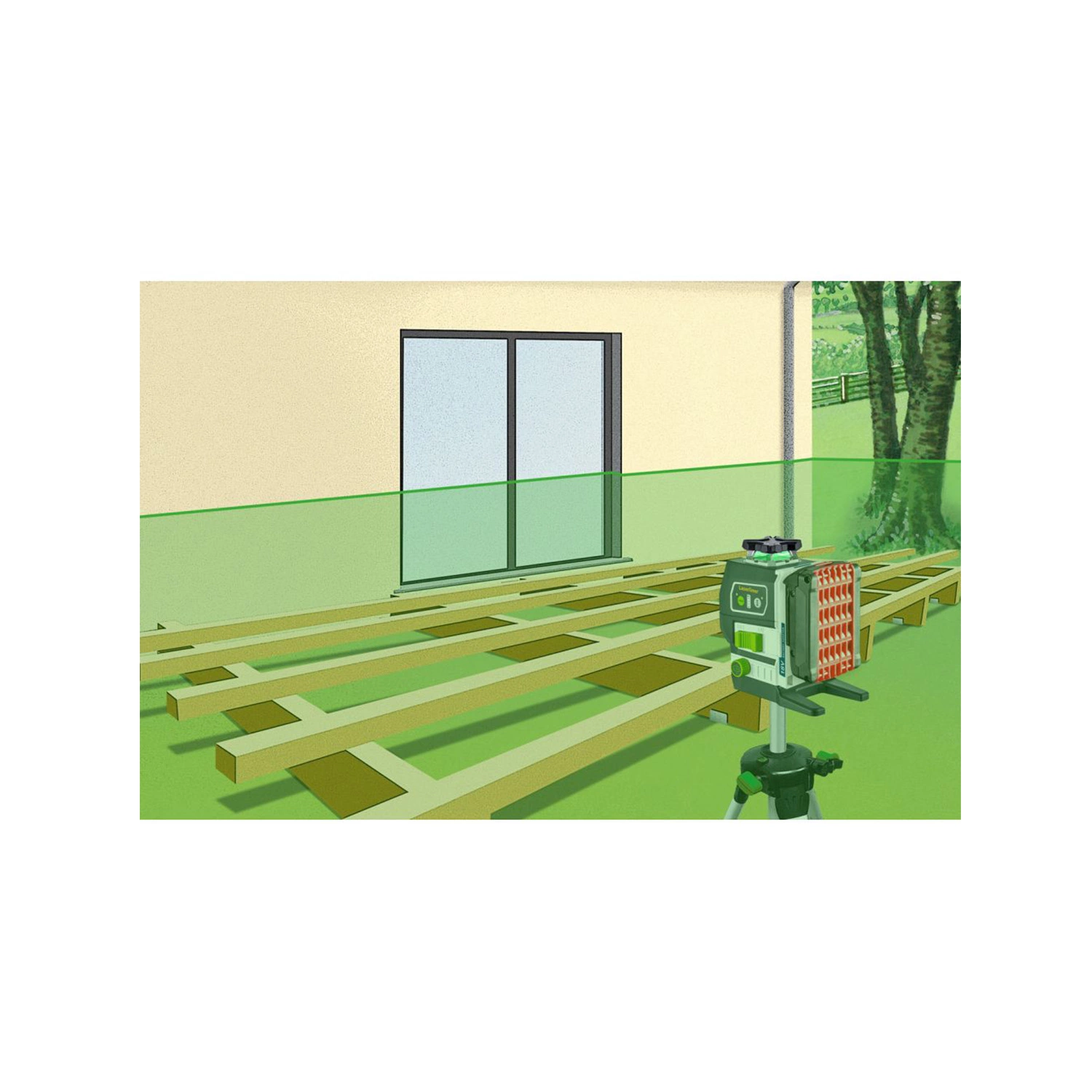 Laserliner PowerLine-Laser G360P Multi-18V Laser à lignes croisées dans L-Boxx - 2 lignes - vert - 60 m