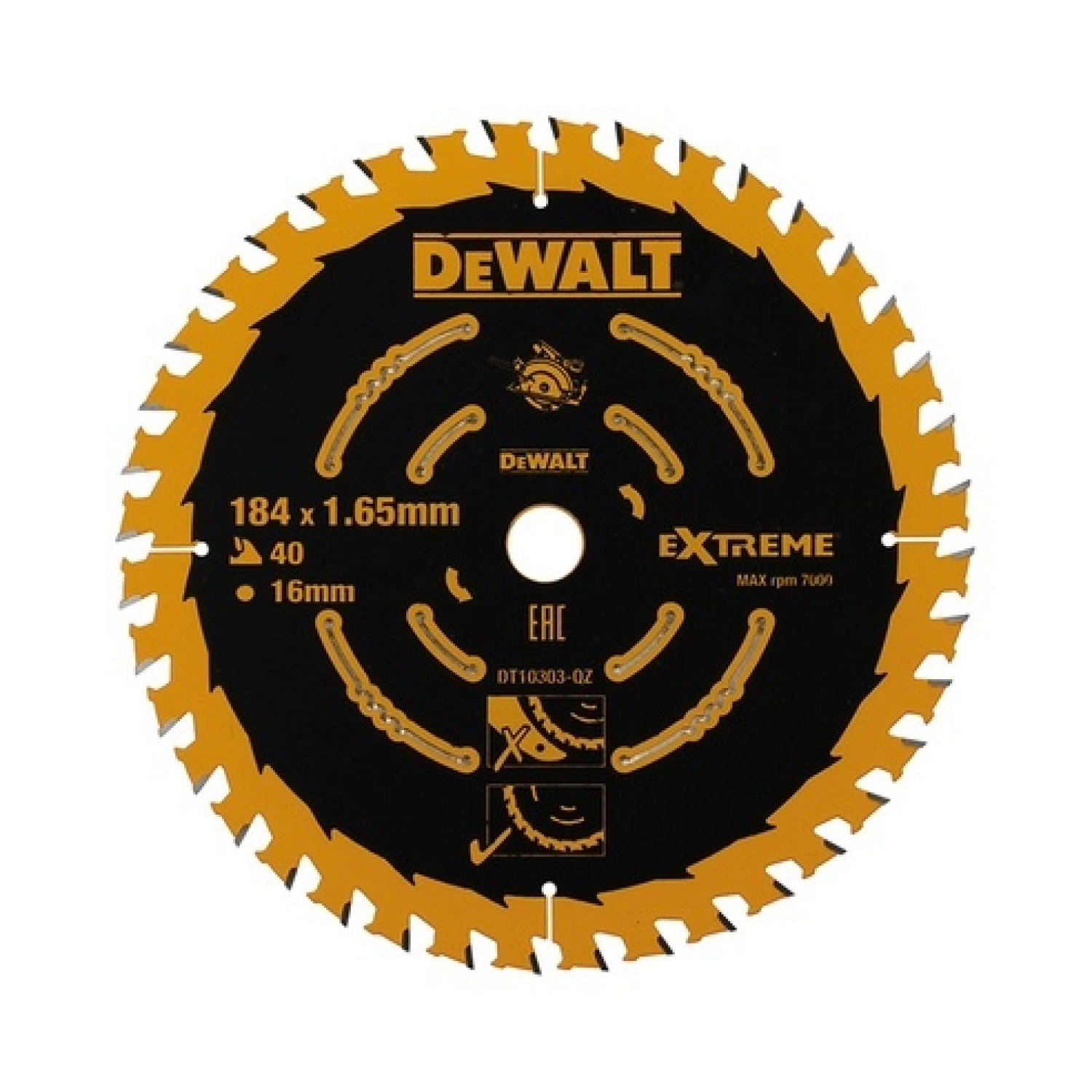 DeWALT DT10303 Lame de scie circulaire extrême - 184 x 16 x 40t - bois (avec ongles)-image