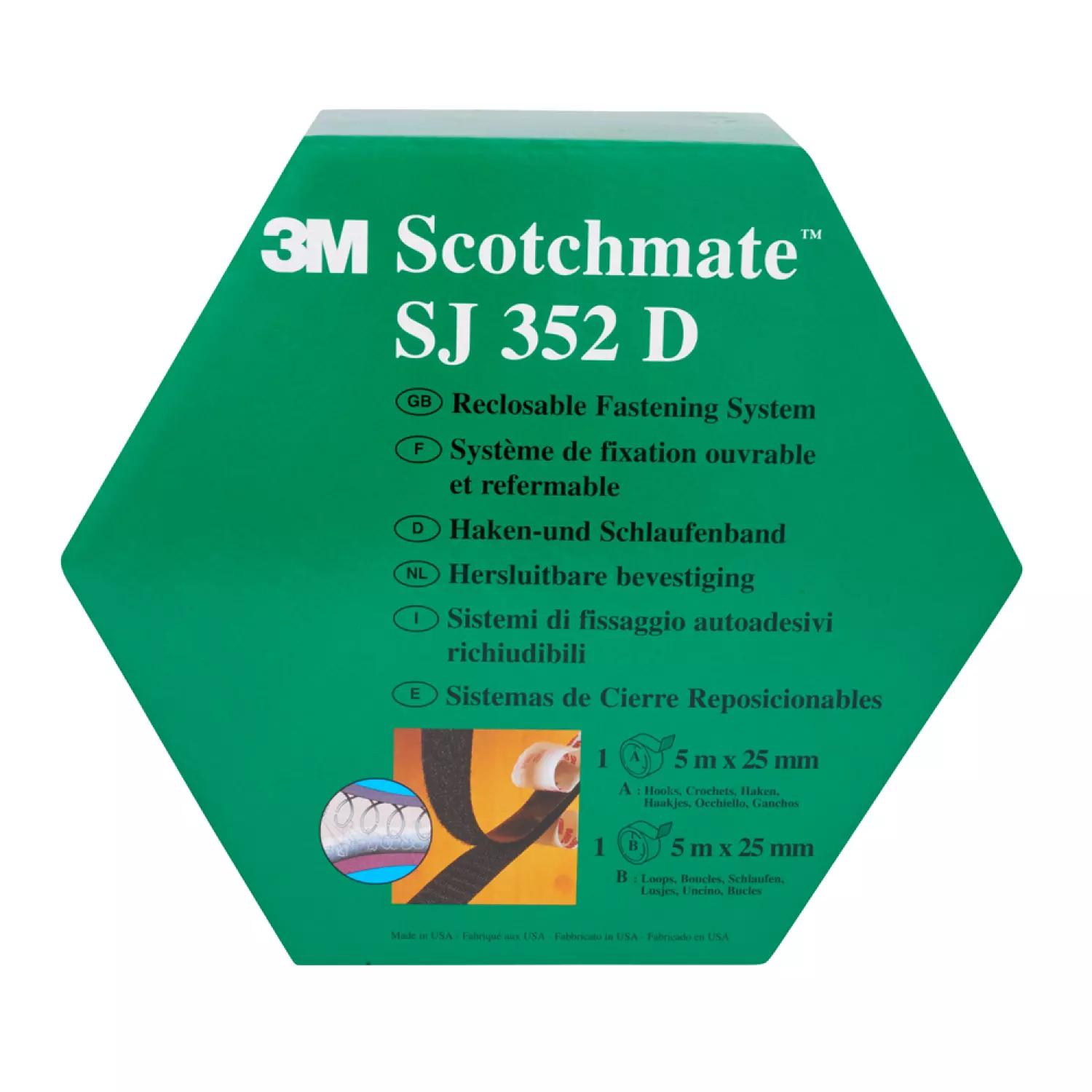 3M SJ352D Hersluitbare Lus en Haak Klittenband Zwart - 25mm x 5 m x 4.4mm-image