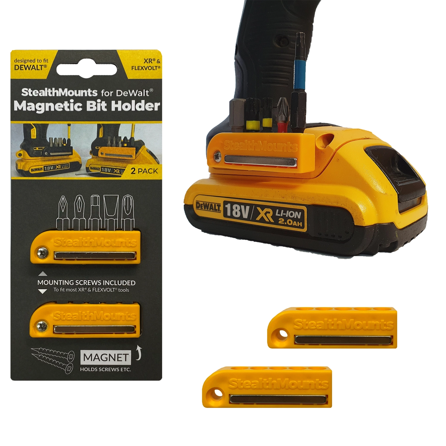 StealthMounts BH-DW-YLW-2 Magnetische bithouder voor machines DeWALT XR & FlexVolt - Geel - 2-pack-image