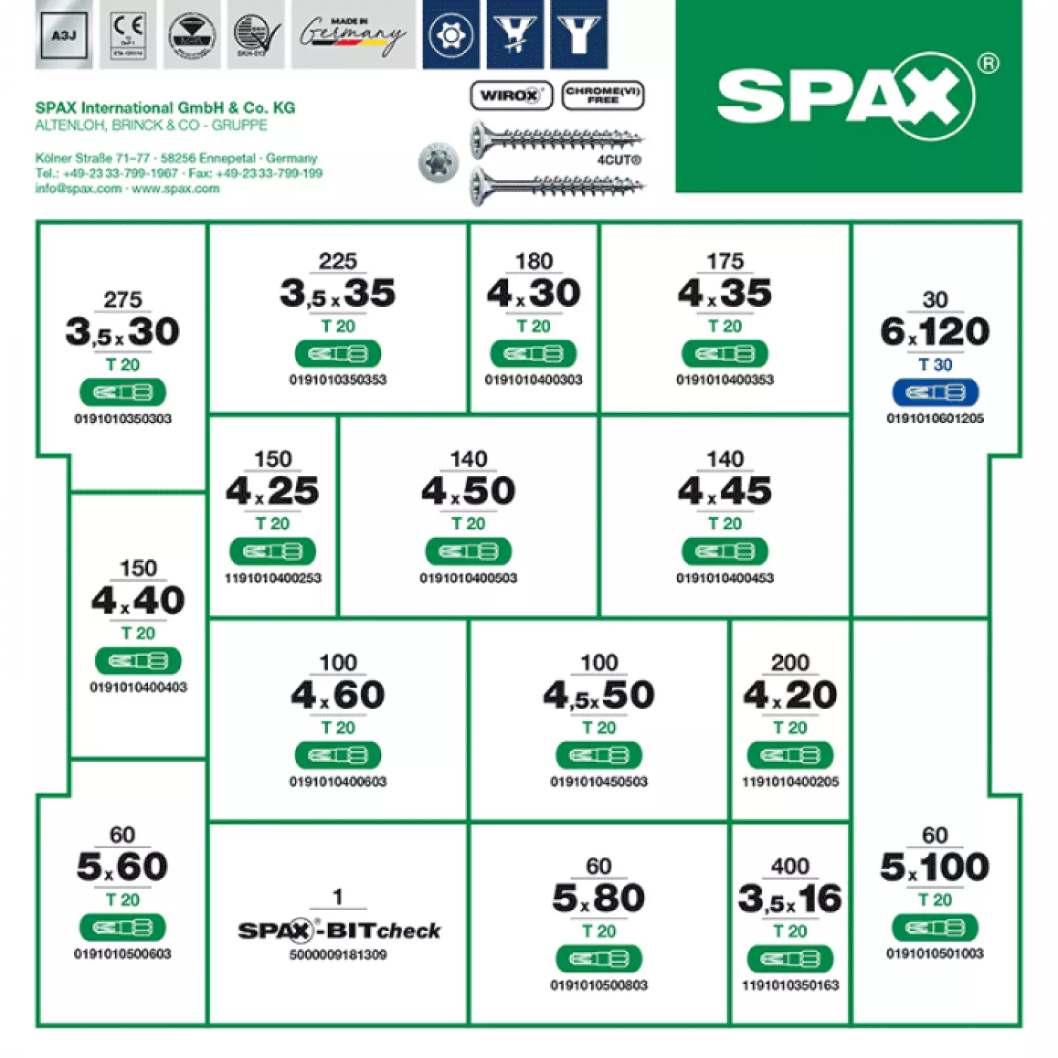 SPAX 5000009161019 - Coffret de montage L-BOXX, 1 pièce, Assortiment de vis avec 16 dimensions, Tête fraisée, T-STAR plus, 4CUT, WIROX-image