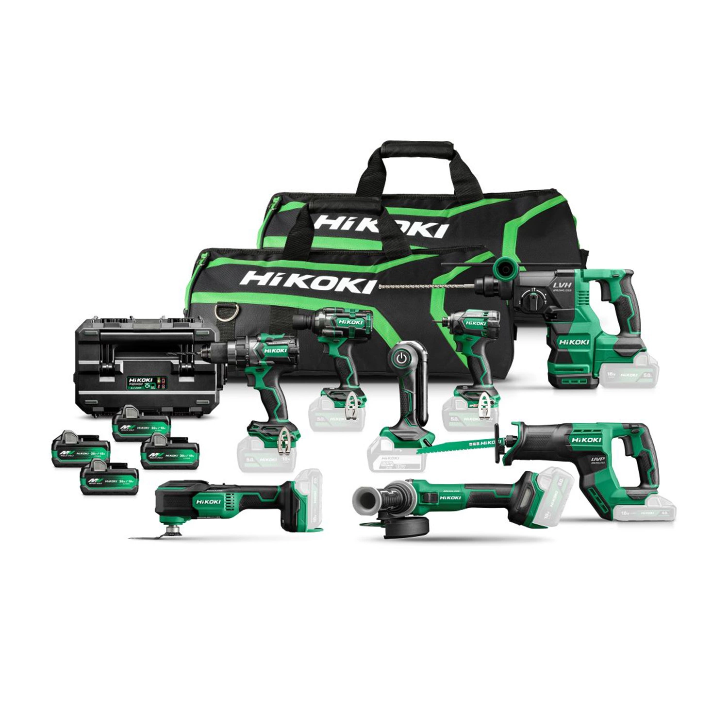 HiKOKI KC18H8AMVA4 18V batterie Li-ion ensemble combiné 8 pièces (4x batterie 2.5Ah/5.0Ah) dans sac-image