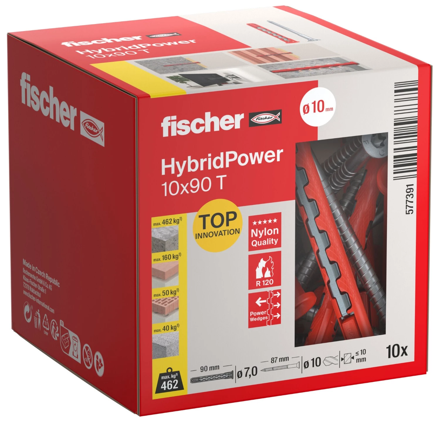 Fischer 577391 Cheville en nylon HybridPower 10 x 90 avec vis TX40 (10 pièces)-image