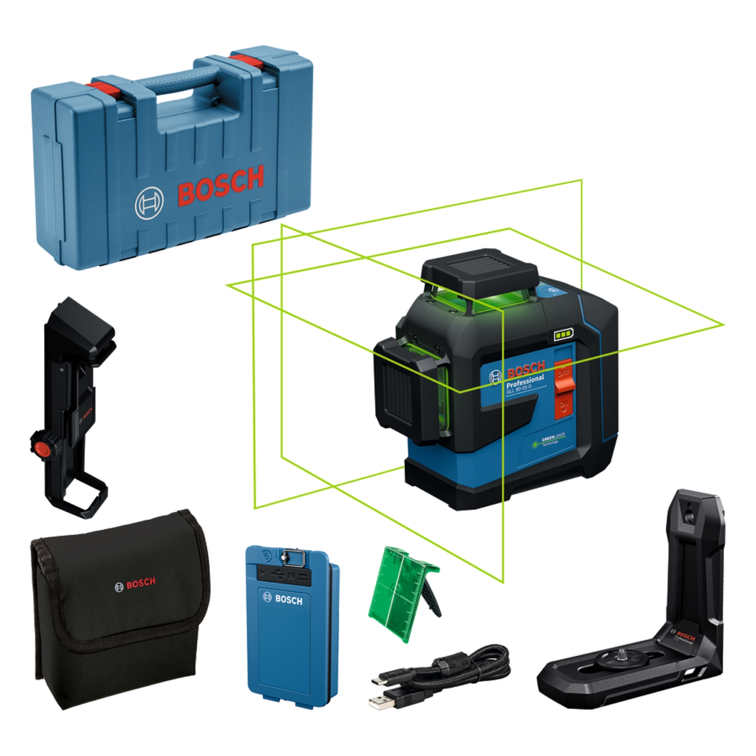 Bosch GLL 80-33 G Laser croix en L-Boxx - Vert - 30m - 3x 360° - IP65-image