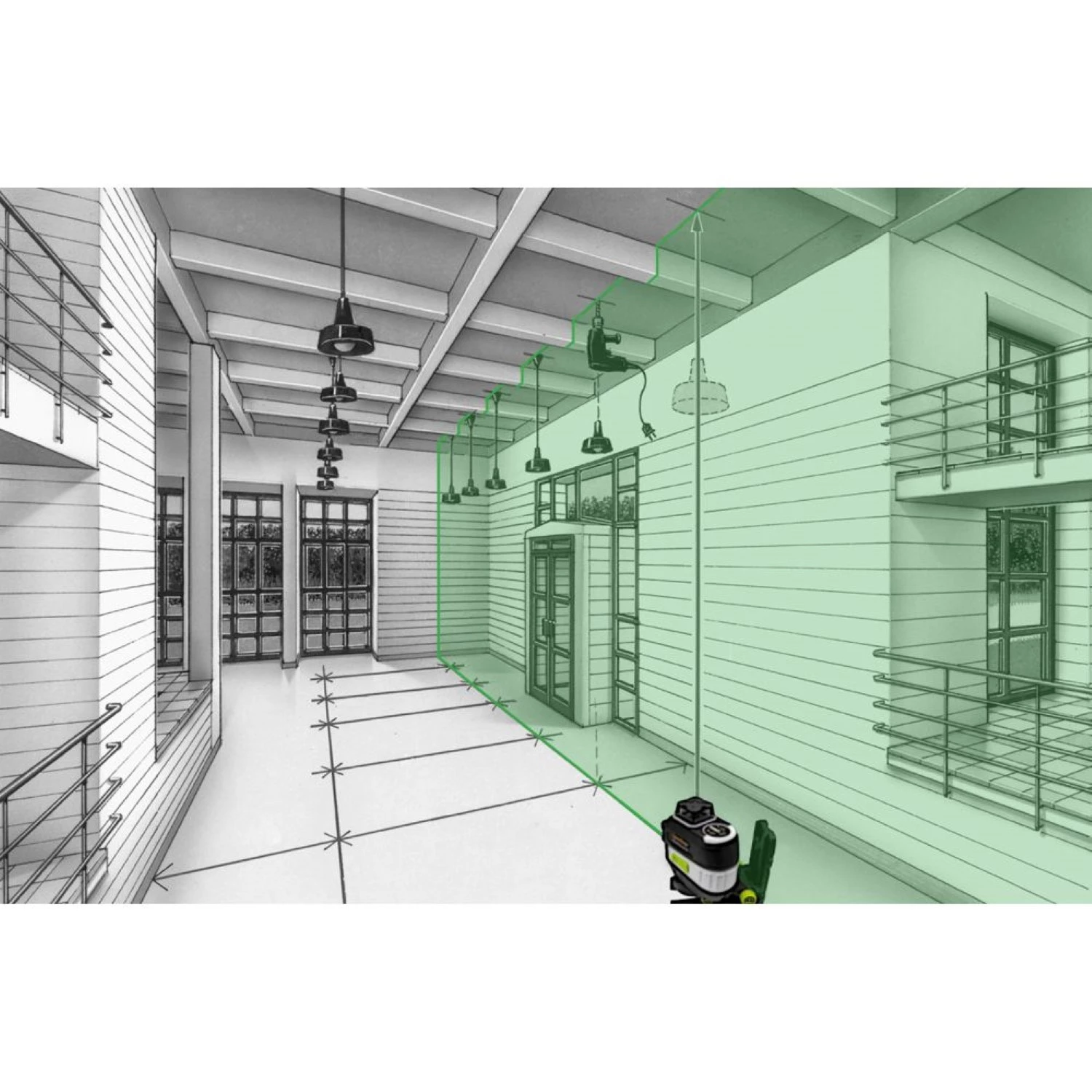 Laserliner MasterPlane-Laser 3G Pro 360° Kruislijnlaser set in L-boxx - 3 lijnen - groen - 3x 55m - IP64 + VarioStand L Laserstatief-image
