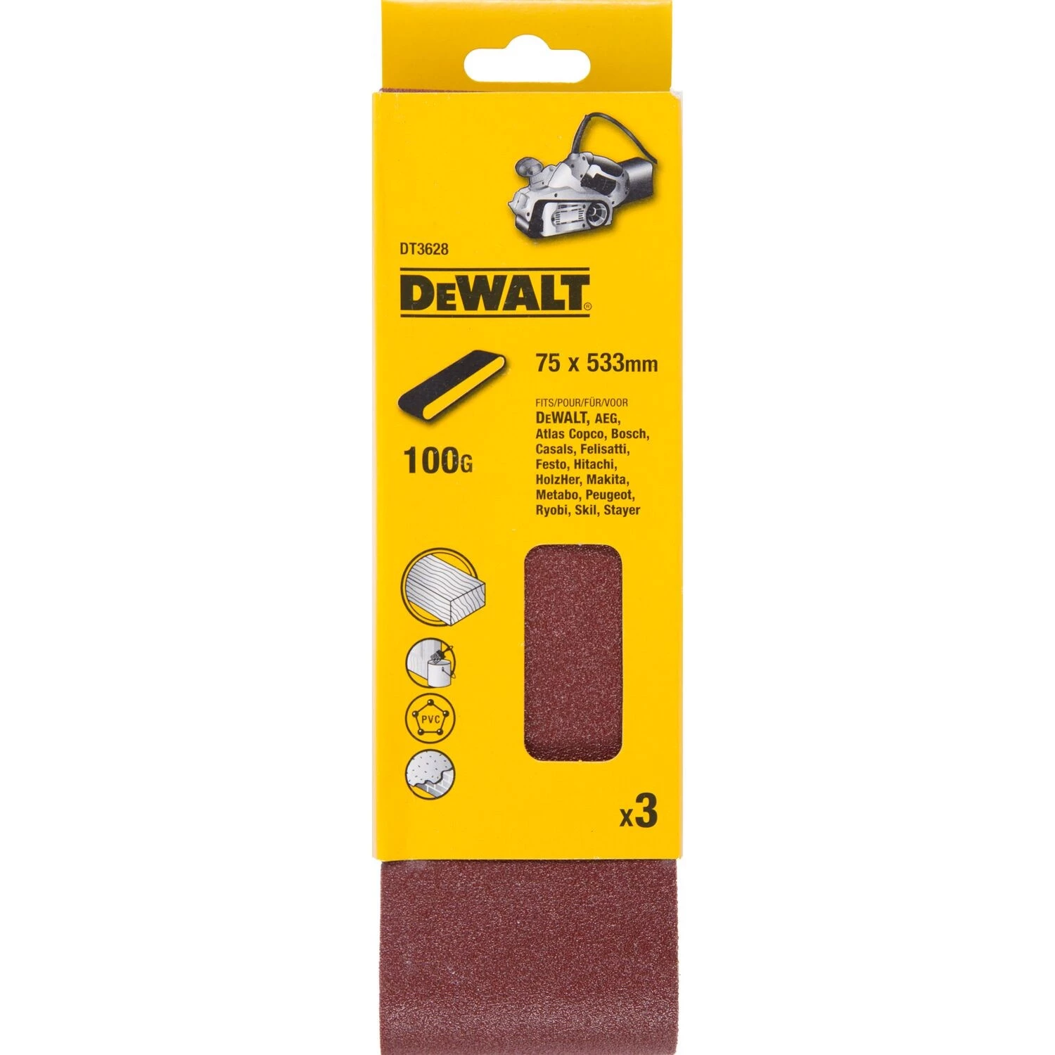 DeWALT DT3628 Schuurband - K100 - 75x533mm - 3st-image