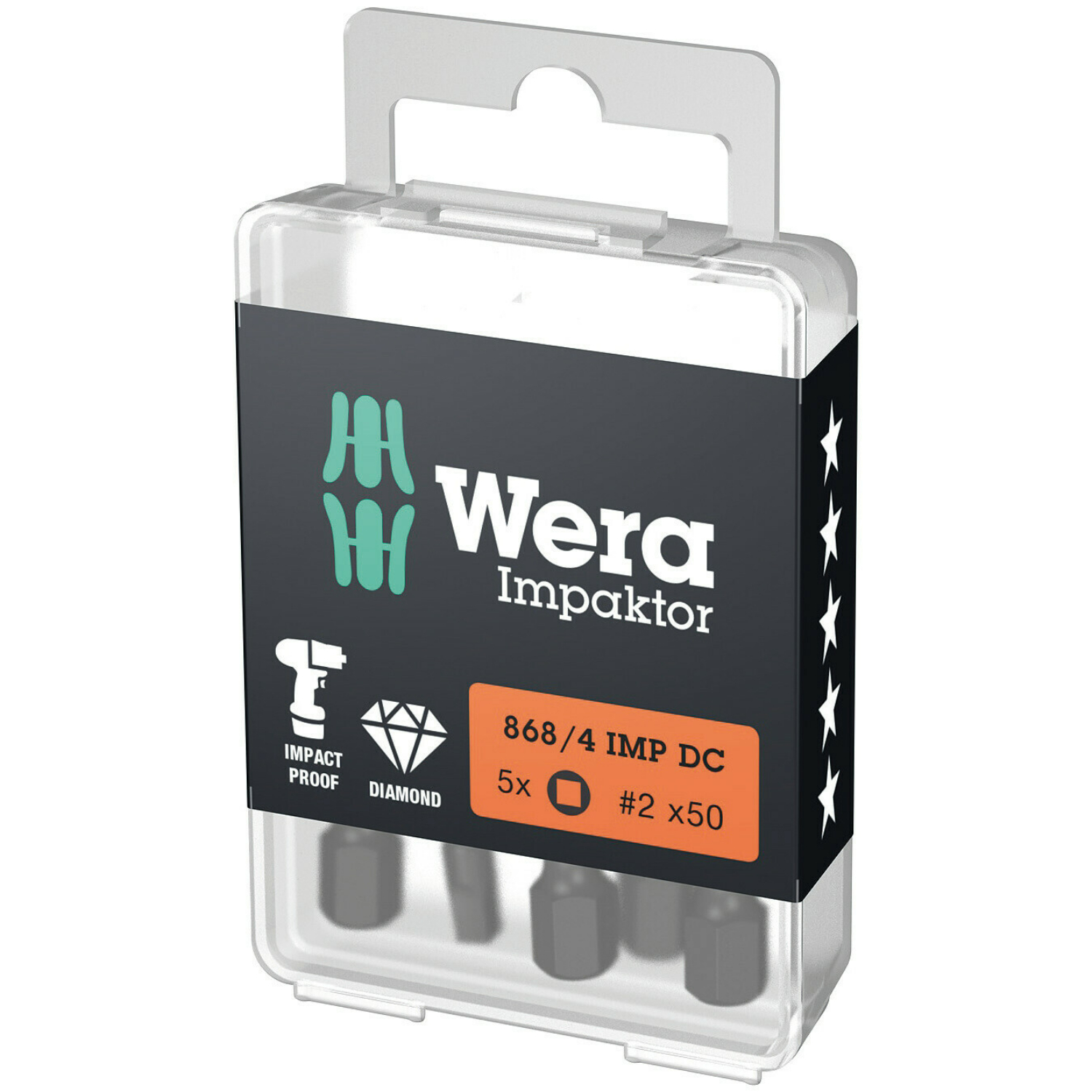 Wera 868/4 Embouts pour vis à empreinte carrée IMP DC Impaktor, R2 x 50 mm, 5 pièces-image