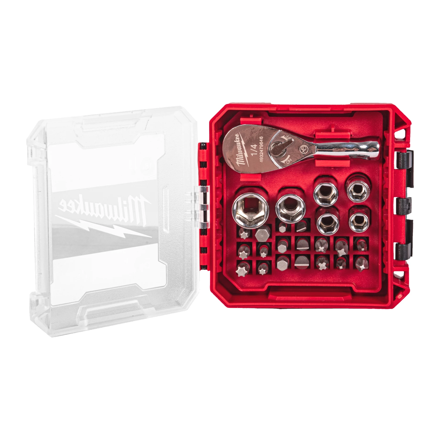 Milwaukee 4932499470 Jeu de 25 clés à cliquet et douilles - dans une boîte PACKOUT™ Ready - 1/4"-image