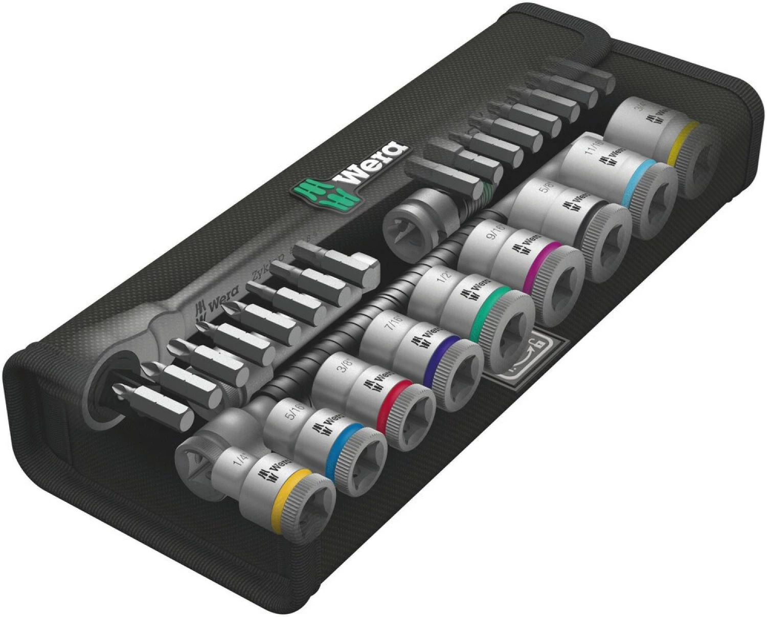 Wera 05004051001 29 pièces 8100 SB 11 Zyklop Metal Jeu de clés à cliquet et douilles avec levier de commutation - 3/8"-image