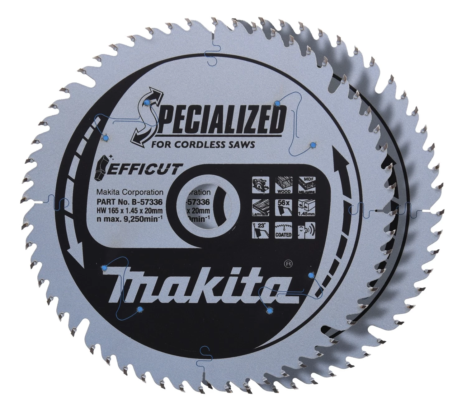Makita B-57336-2 Cirkelzaagblad - Efficut 165x20x1,45 56T - Hout - Duopack-image