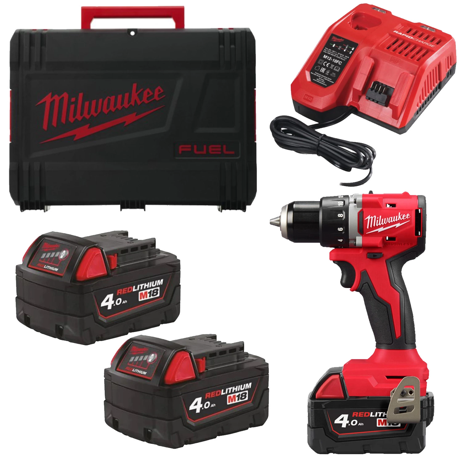 Milwaukee M18 BLDDRC-402C Perceuse-visseuse (2x batterie 4.0Ah) - sans charbon - en coffret-image