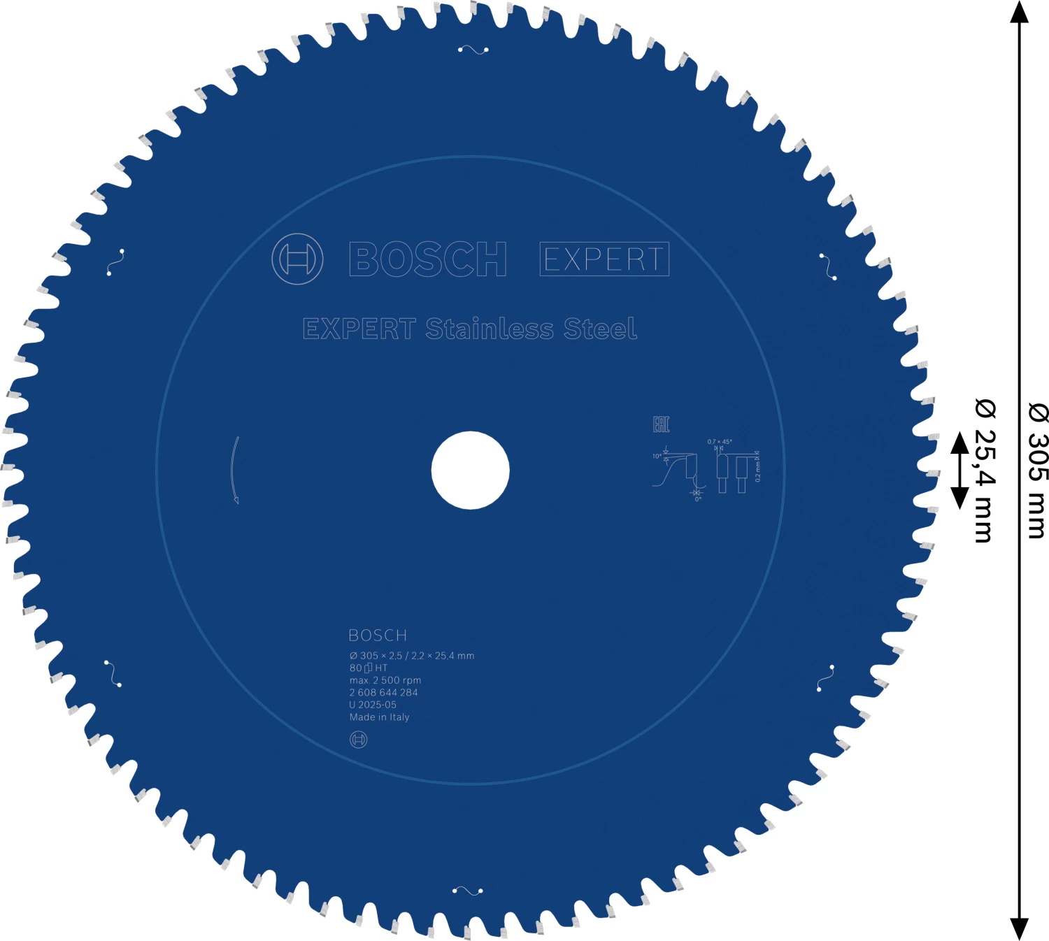 Bosch 2608644284 - Lame de Scie Circulaire Expert pour Stainless Steel, 305 x 25,4 x 2,5 mm, 80D-image