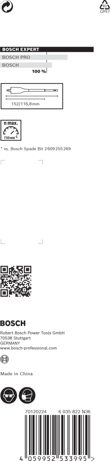 Bosch EXPERT 2608900325 - EXPERT Mèche plate Self Cut Speed, six pans 30 x 152 mm-image