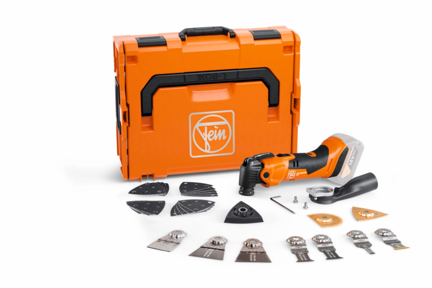 Fein AMM500 Multimaster Plus Top 18V Li-ion Accu Multitool body in L-Boxx incl. 30-piece accessory set-image