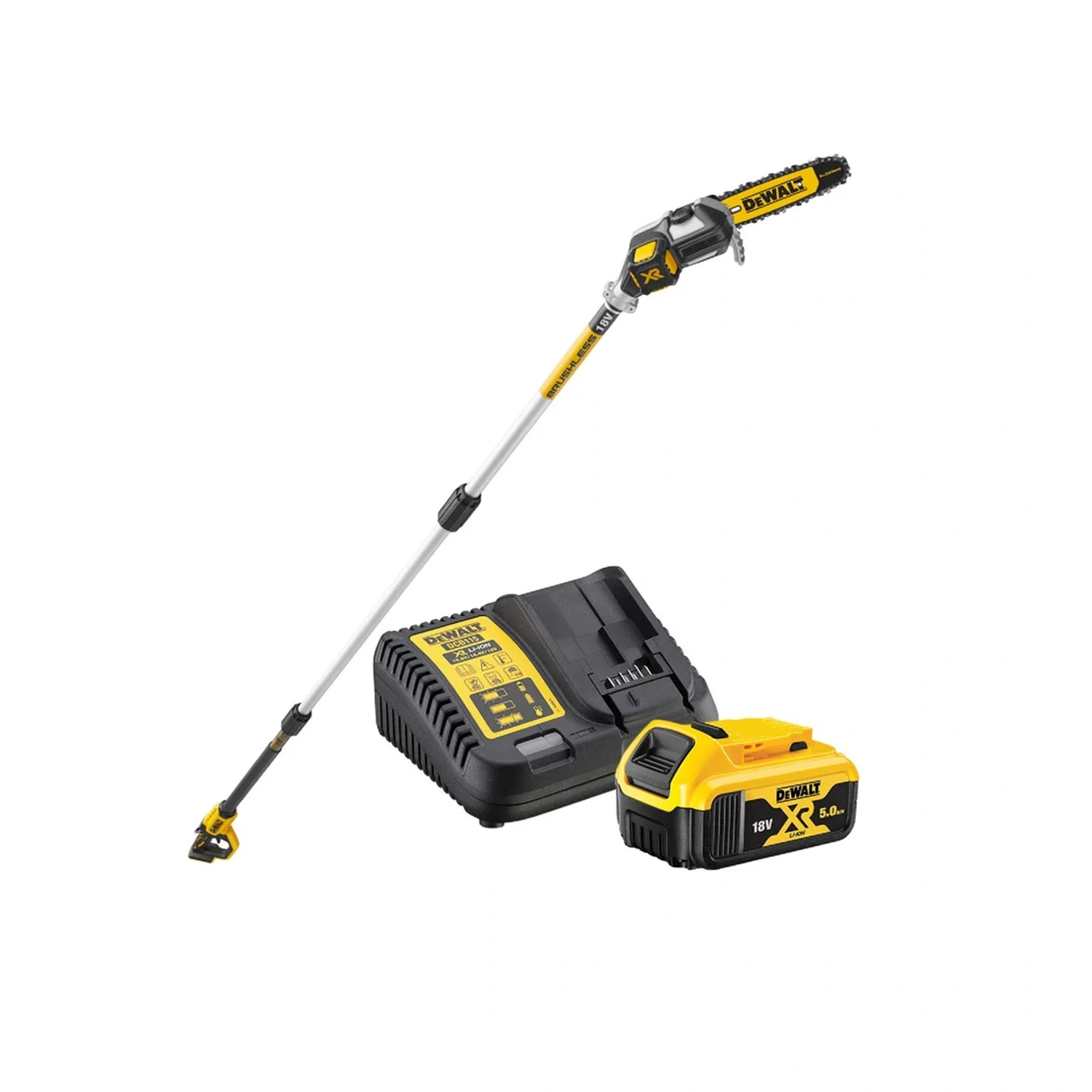 DeWALT DCMPS567P1-QW Kit de tronçonneuse télescopique à batterie Li-Ion 18 V XR (1 batterie de 5,0 Ah) - 20 cm