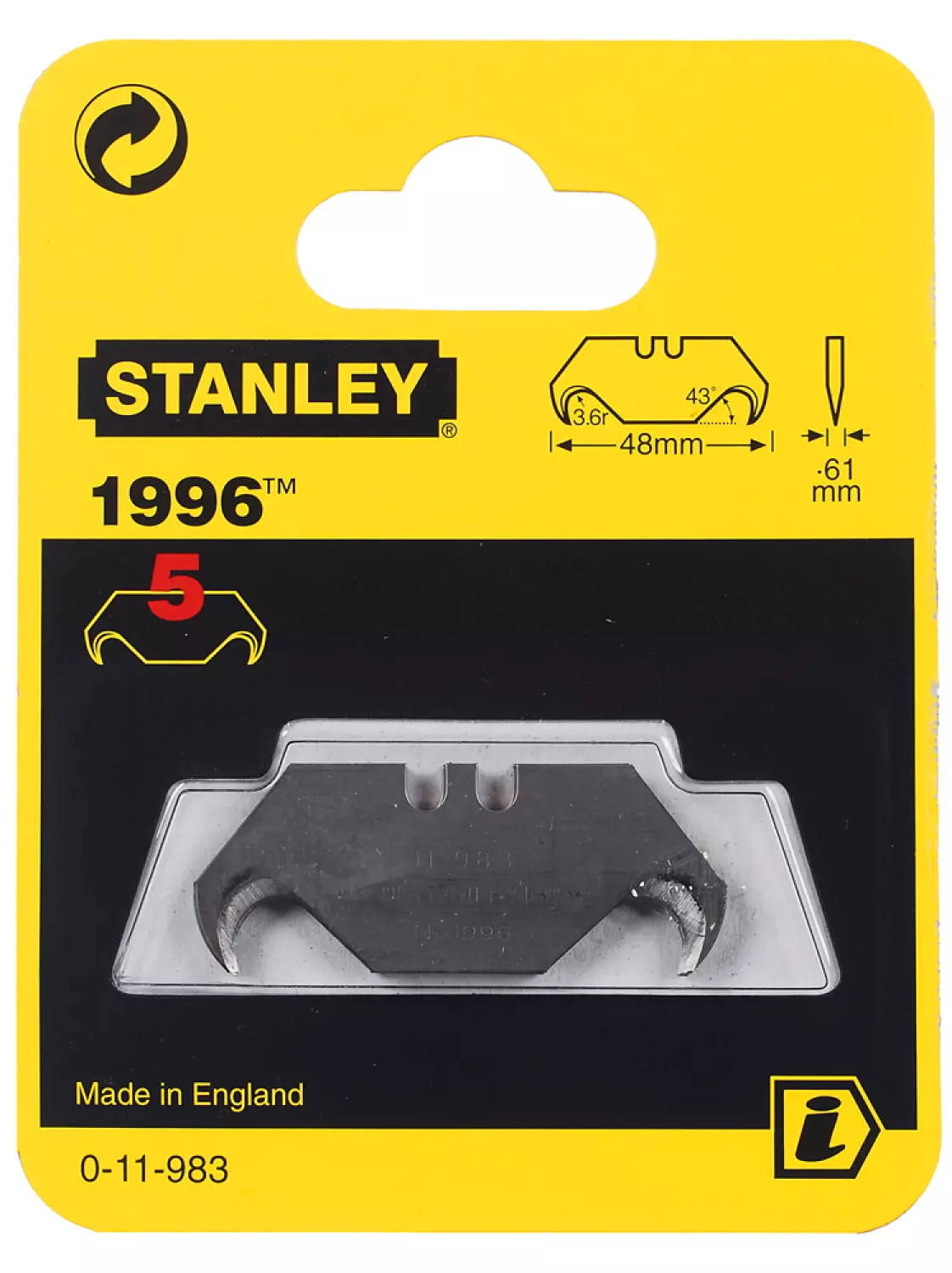 Stanley 0-11-983 - Lames de Couteau 1996 sans trous - 5 pcs/carte-image