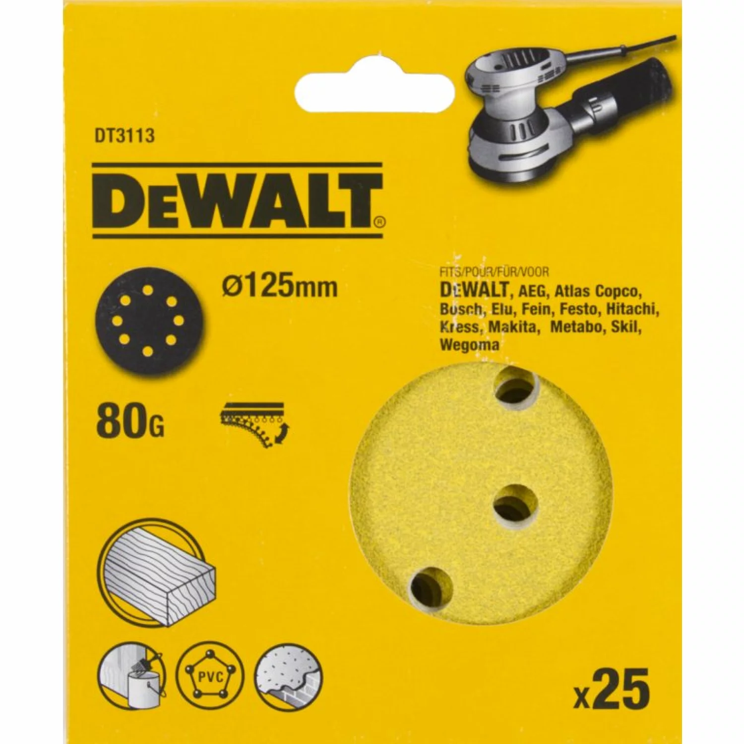 DeWALT DT3113 Disque de ponçage - K80 - 125 mm (25e)-image