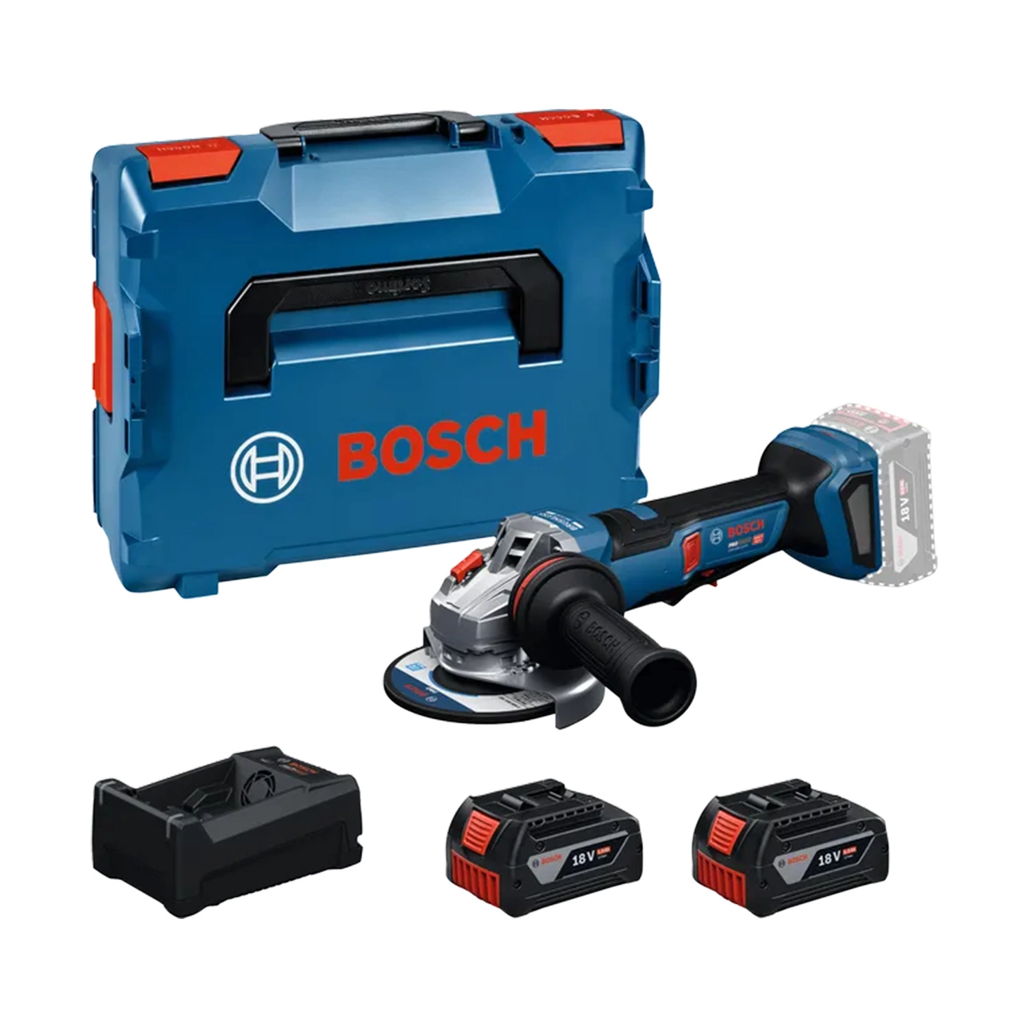 Bosch GWS18V-11PS Kit meuleuse d'angle sans fil (avec 2 batteries 5,0 Ah et chargeur) dans L-boxx - 125 mm-image
