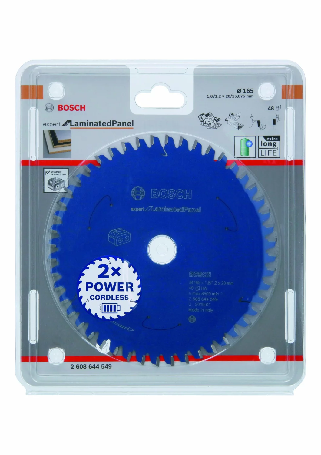 Bosch 2608644549 - Lame pour scie circulaire ACCU Expert for Laminated Panel 165x20x1.8/1.2x48T-image